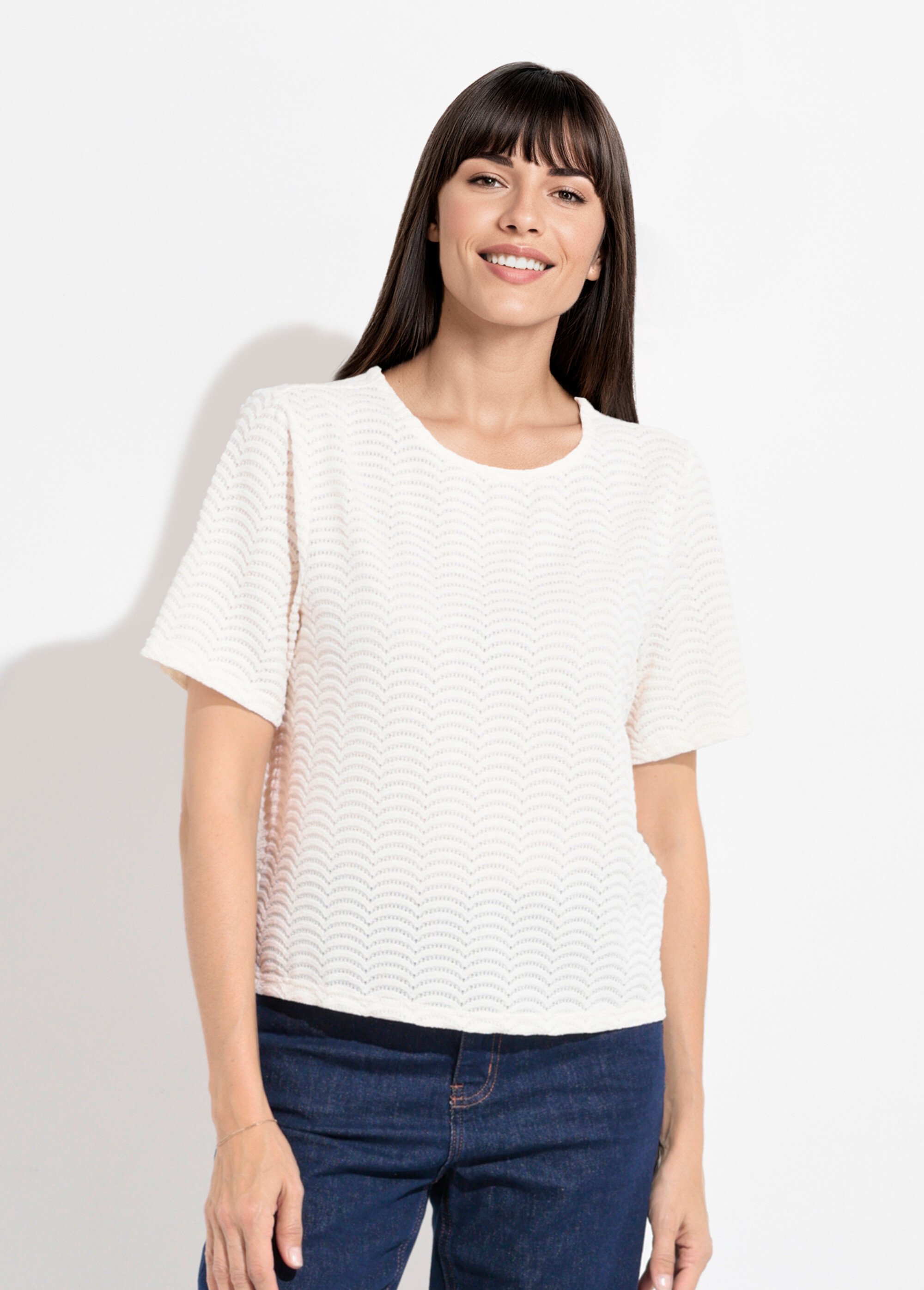 T-shirt maille reliéfée motif  écailles Femme Beige EE-N6148-2 FA1