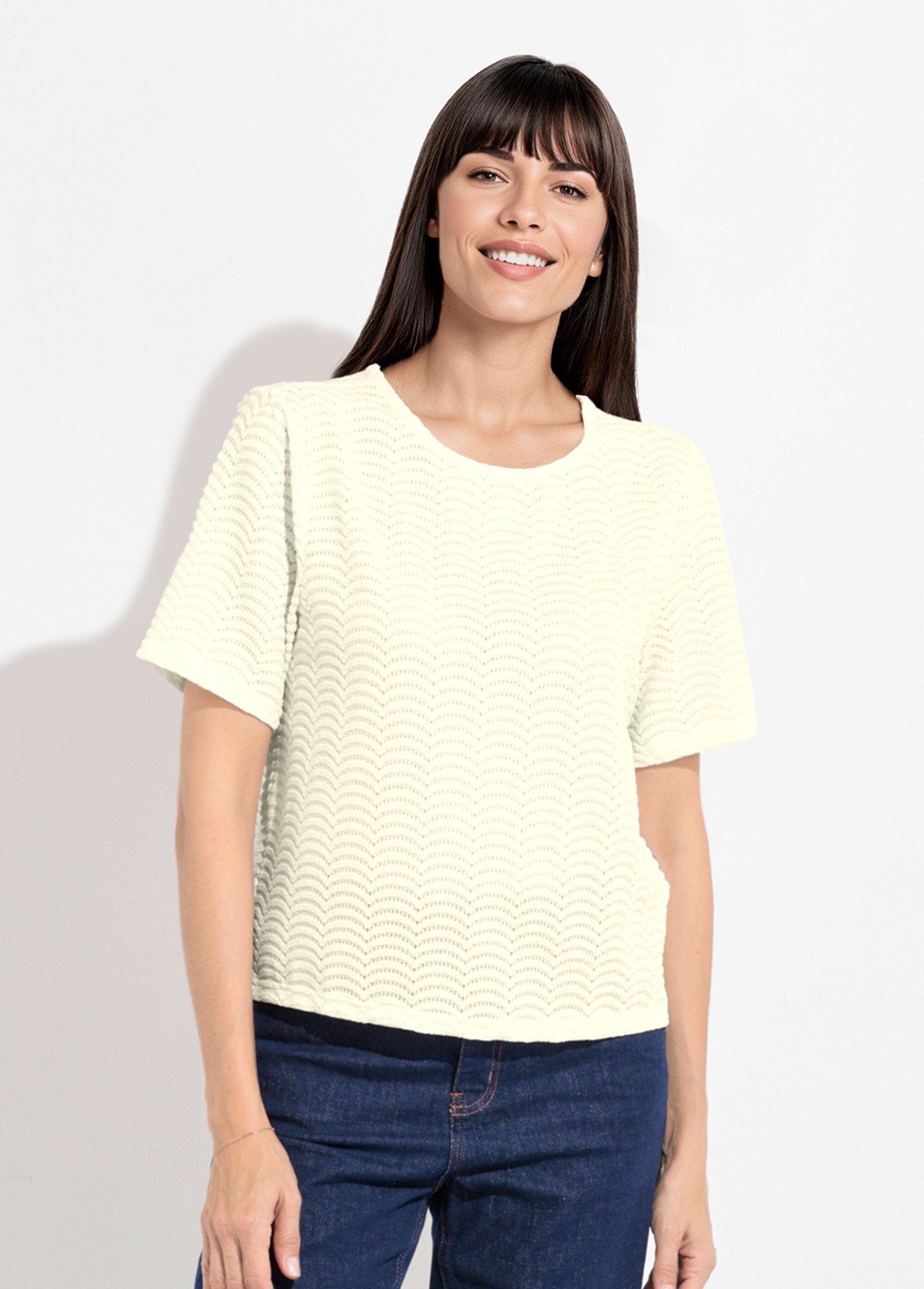 T-shirt maille reliéfée motif  écailles Femme Beige EE-N6148-2 FA1