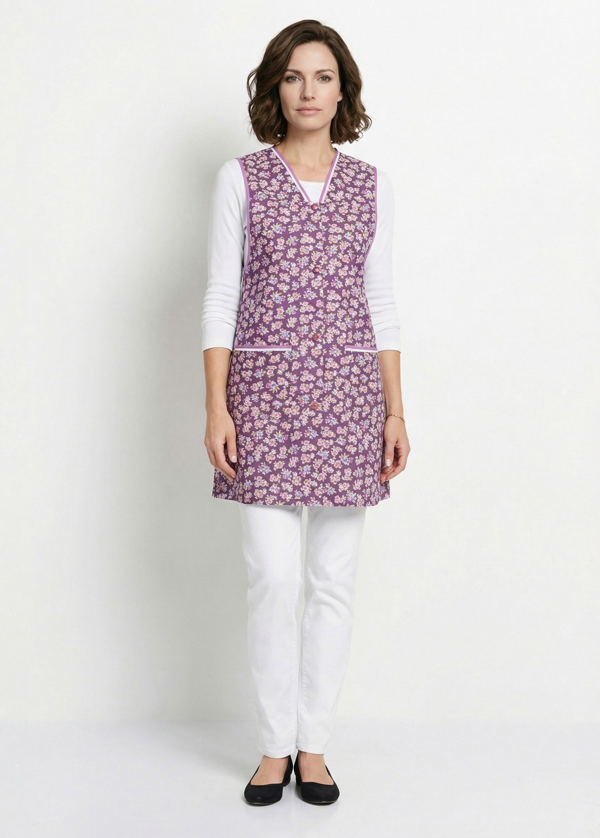 Tablier court imprimé larges emmanchures Femme Violet ARDECHE FA1