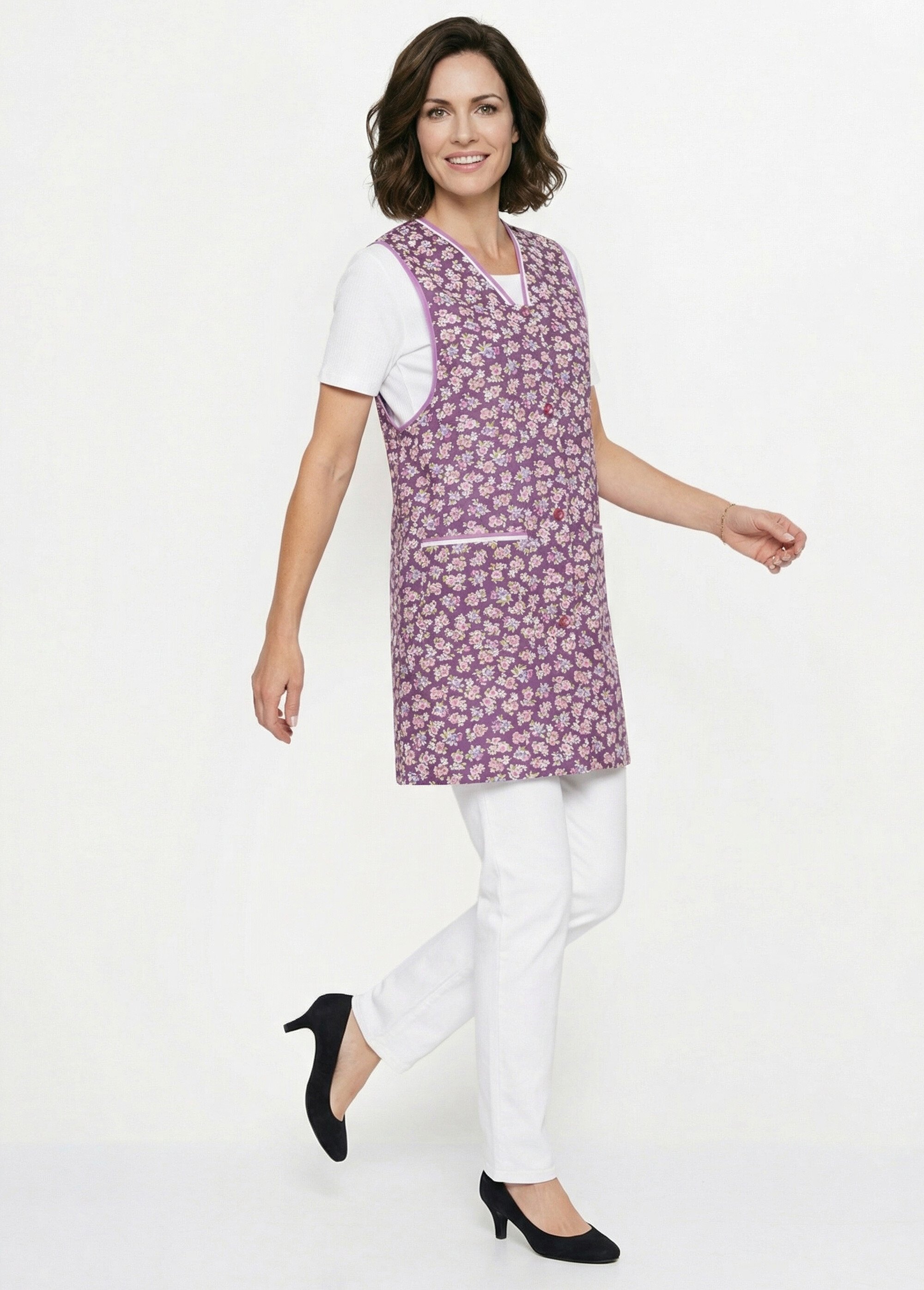 Tablier court imprimé larges emmanchures Femme Violet ARDECHE MV1