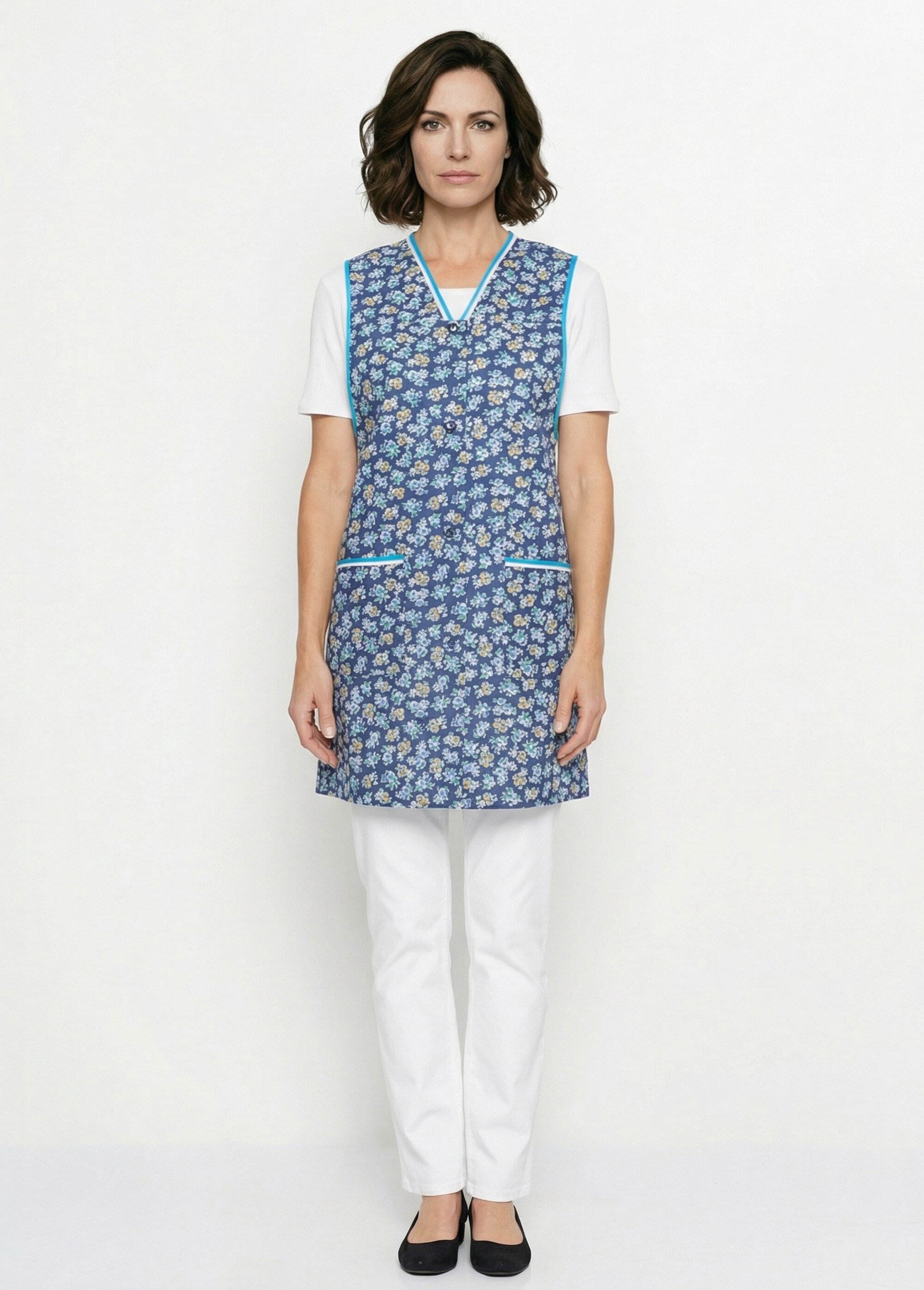 Tablier court imprimé larges emmanchures Femme Bleu ARDECHE FA1