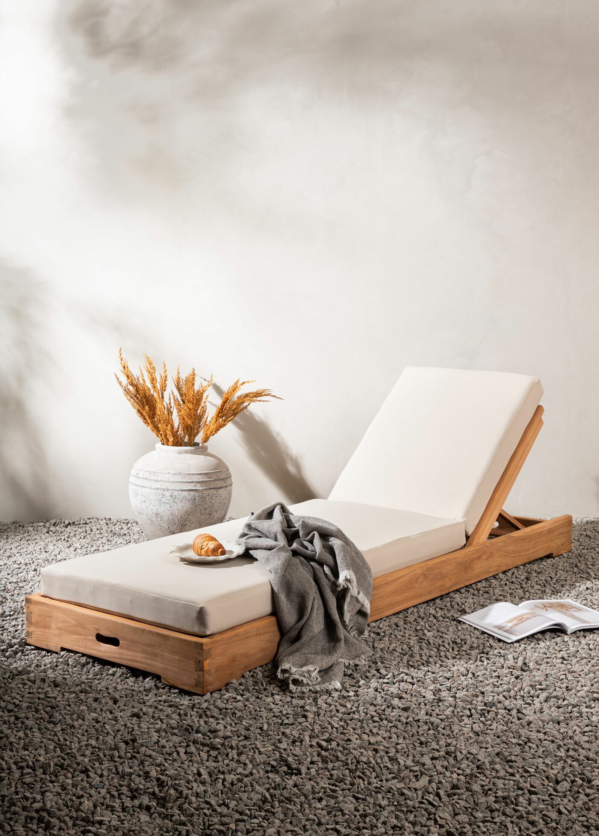 Transat bain de soleil en teck + coussin BEIGE VEN-9932-444 SI1