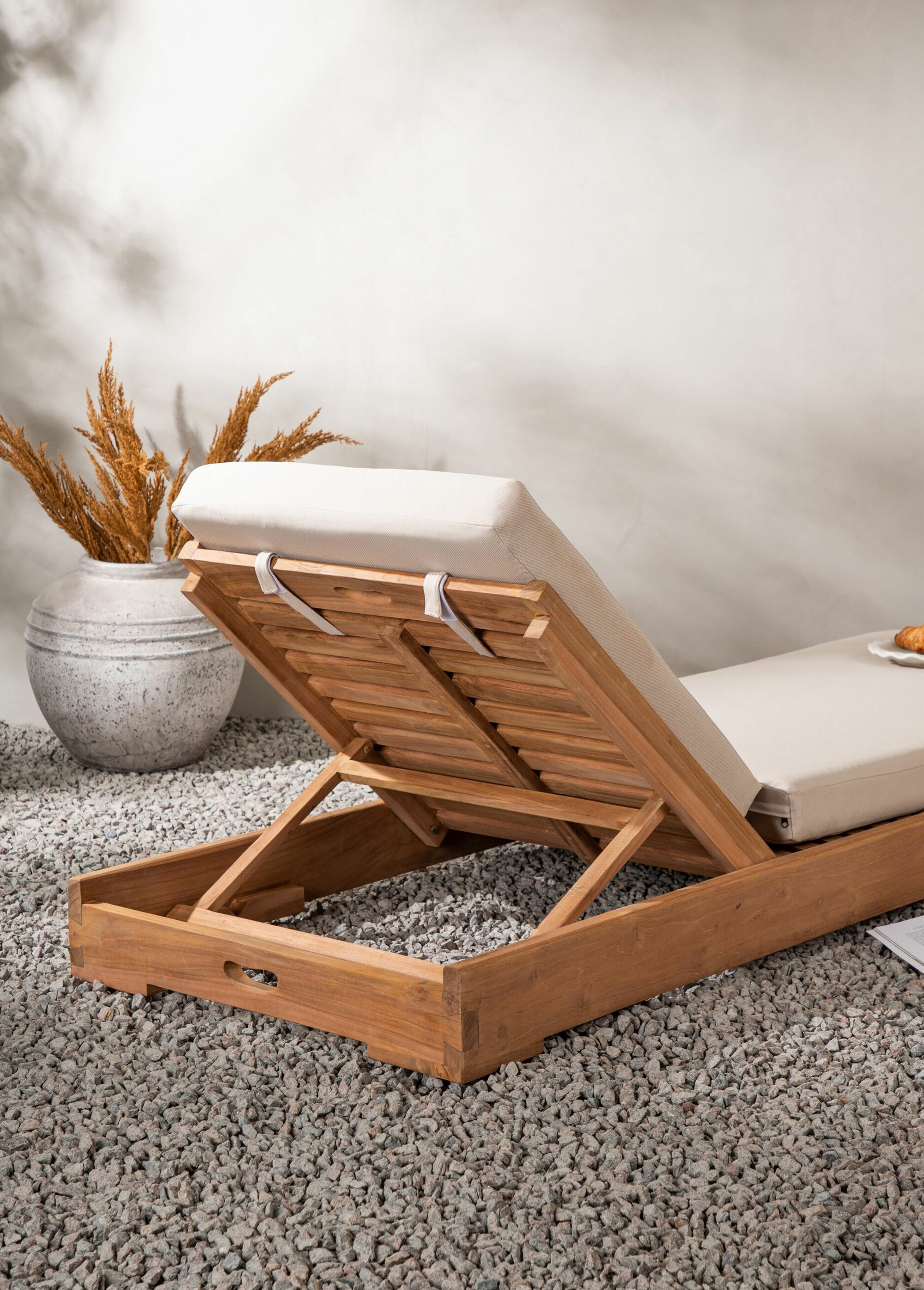 Transat bain de soleil en teck + coussin BEIGE VEN-9932-444 SI2