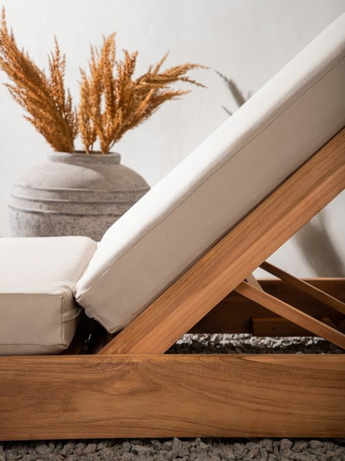 Transat bain de soleil en teck + coussin BEIGE VEN-9932-444 SI3