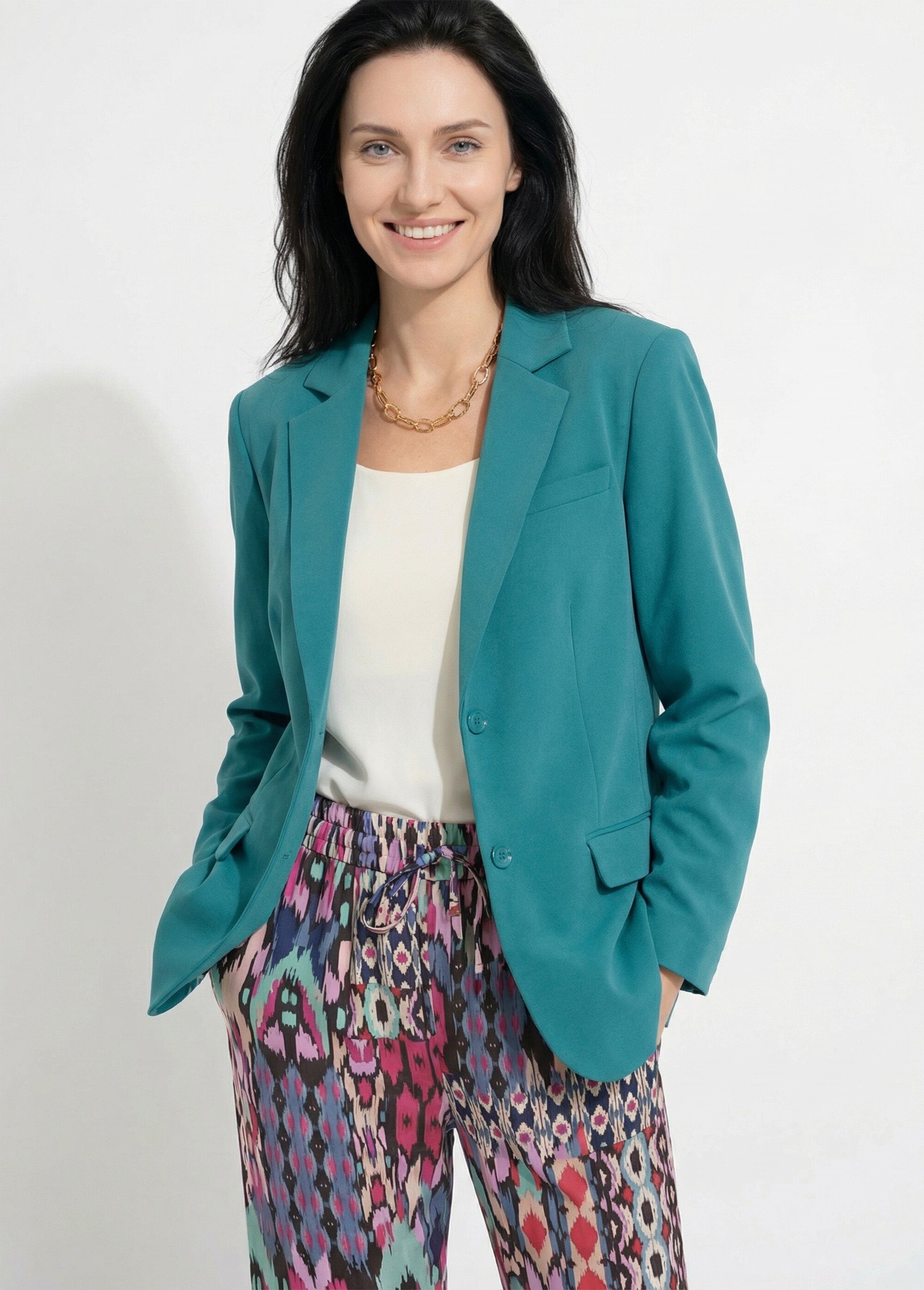 Veste blazer unie coupe droite col tailleur