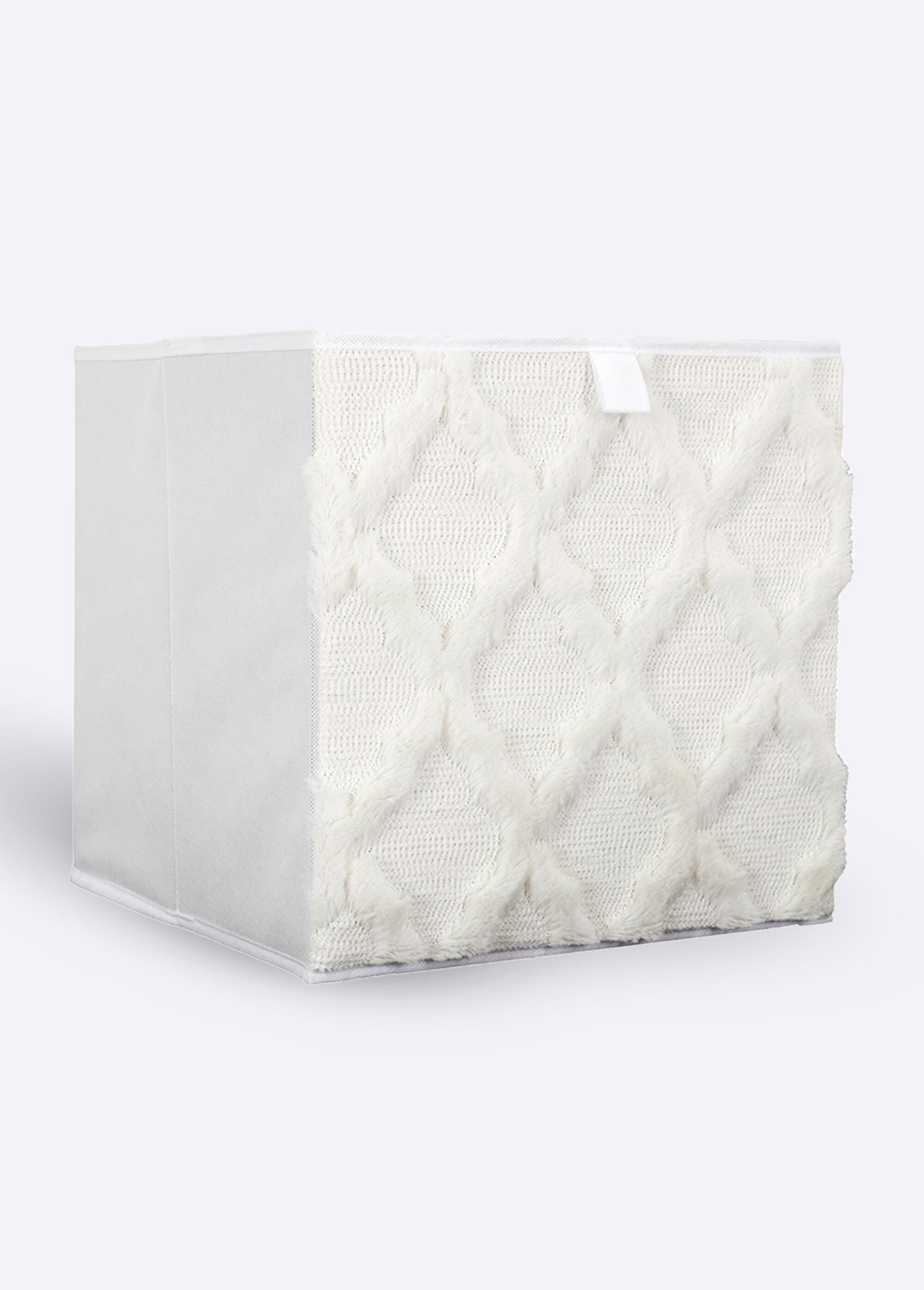 Cube de rangement pliable décor fourrure Blanc CMP-HD0252 FA1