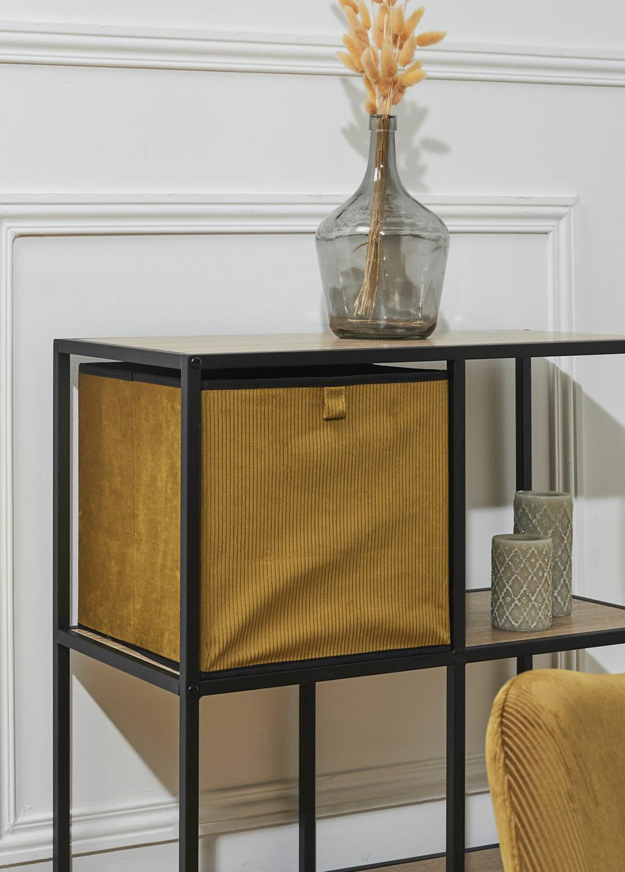 Cube de rangement pliable en velours Jaune CMP-HD0251 SI1