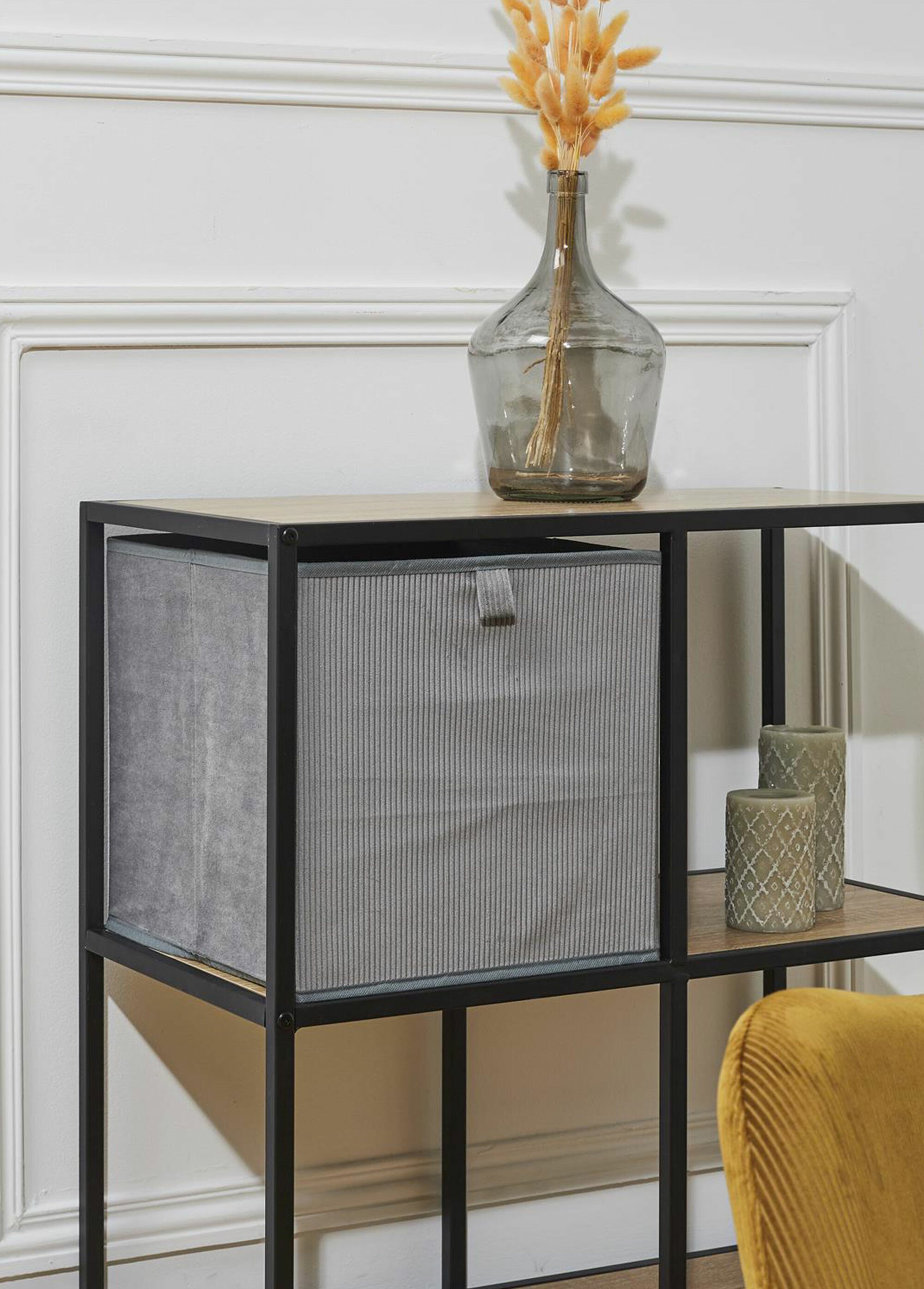 Cube de rangement pliable en velours Gris CMP-HD0251 SI1