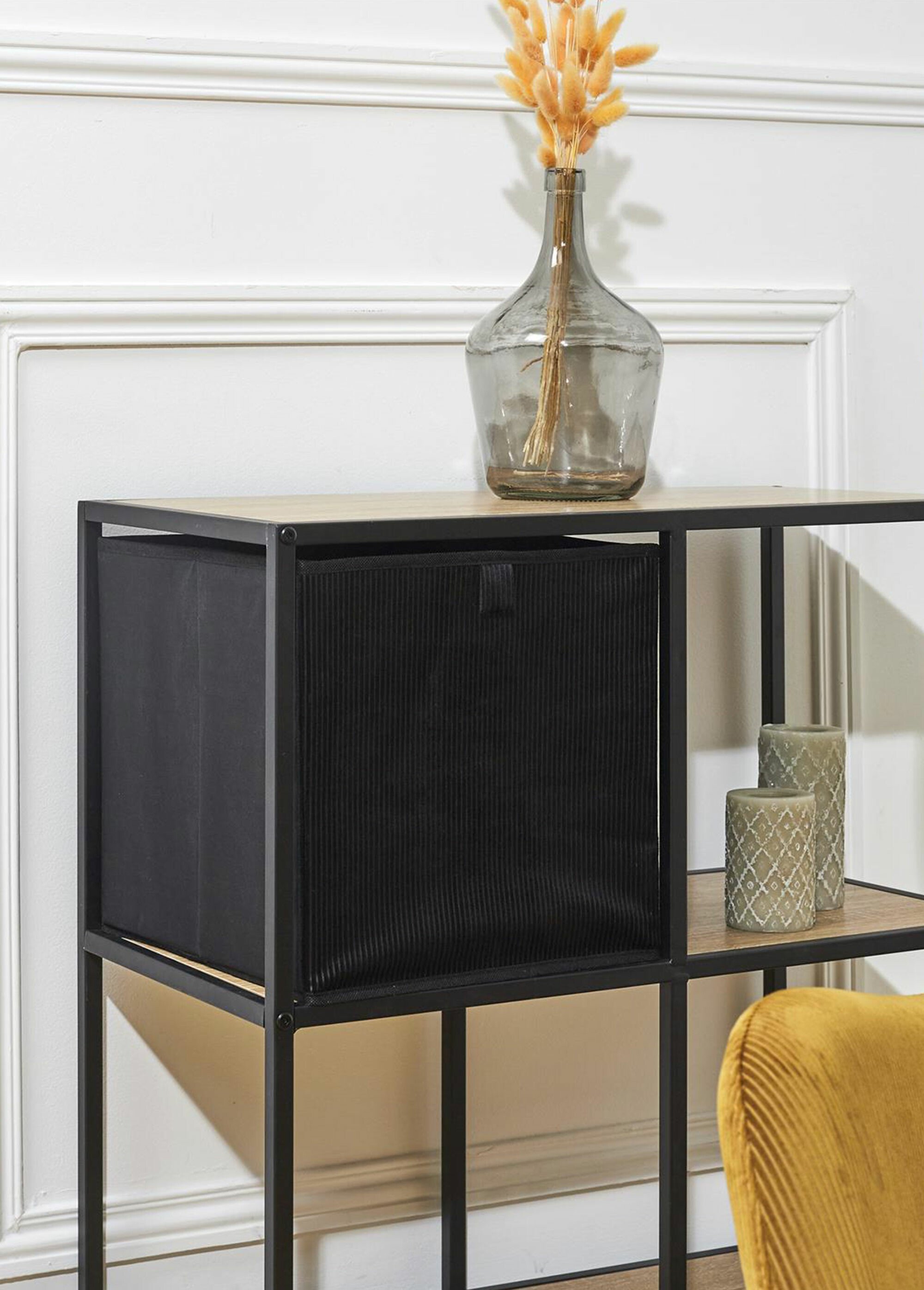 Cube de rangement pliable en velours Noir CMP-HD0251 SI1