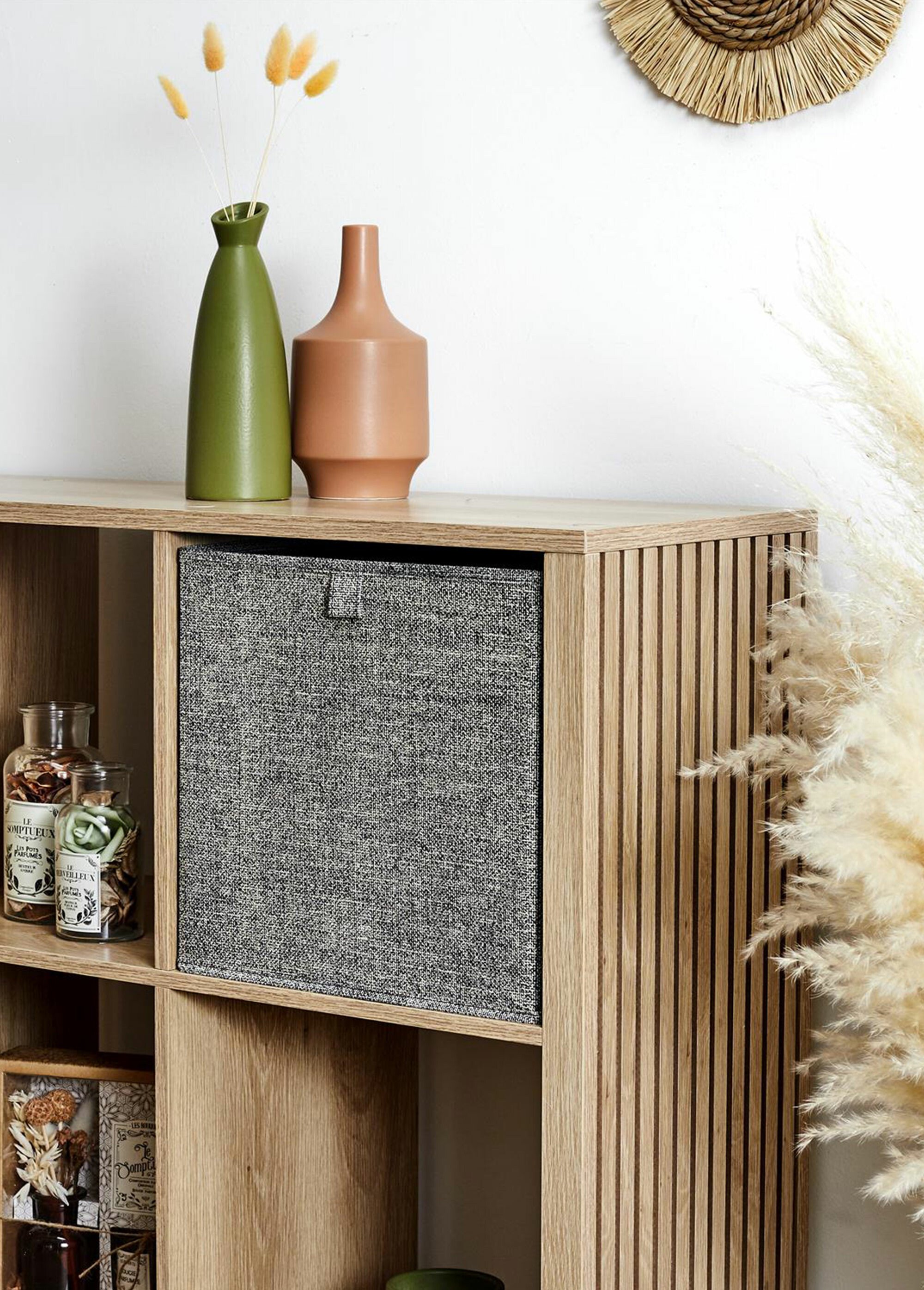 Cube de rangement pliable, tissu chiné Gris CMP-HD0255 SI1