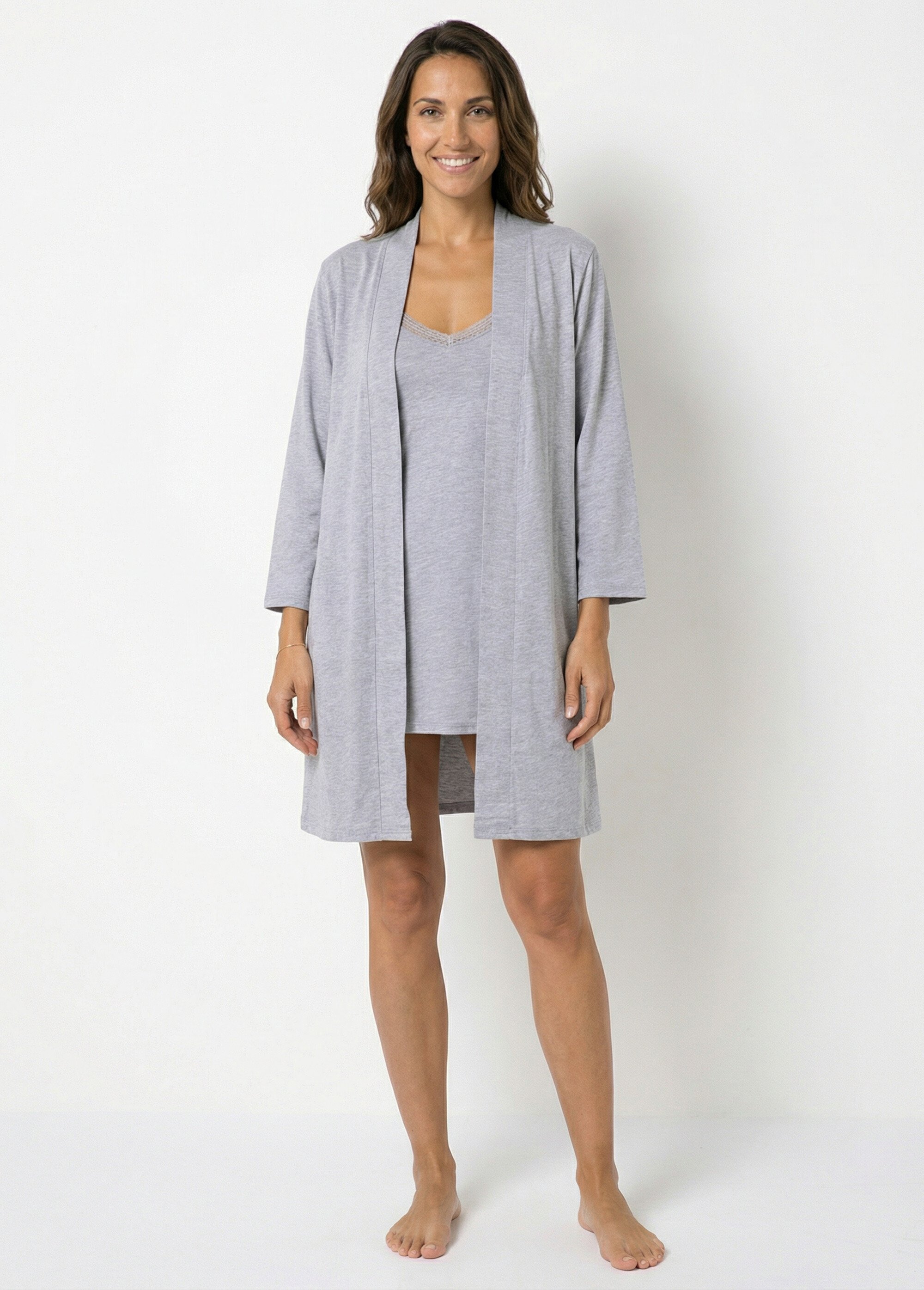 Ensemble Nuisette + peignoir Femme Gris H-NT180 FA1