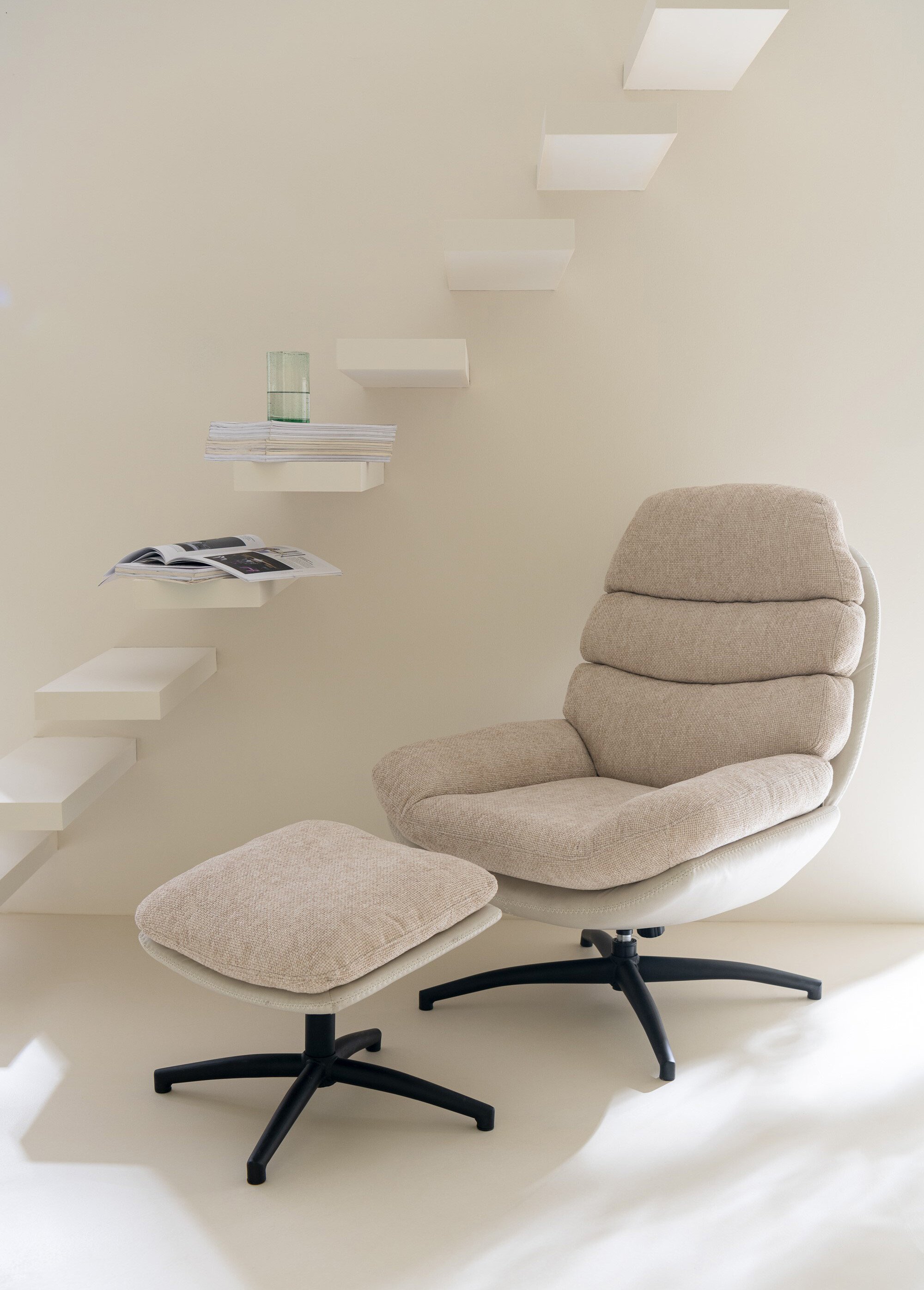 Fauteuil relax tissu + repose pieds 1BC BEIGE JP-50790 SI1