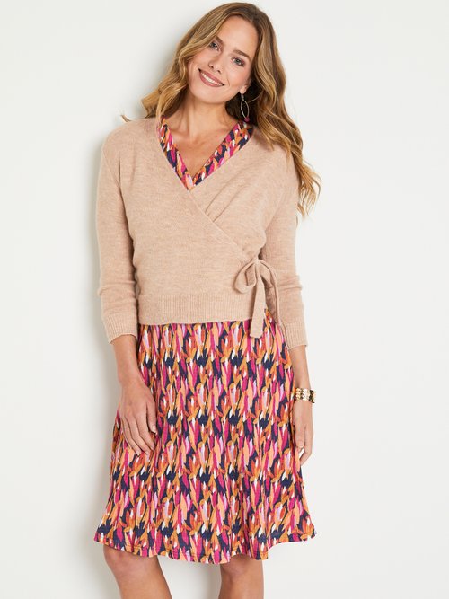 Gilet cache-coeur court tricot mousseux Femme Beige POMAS FA2