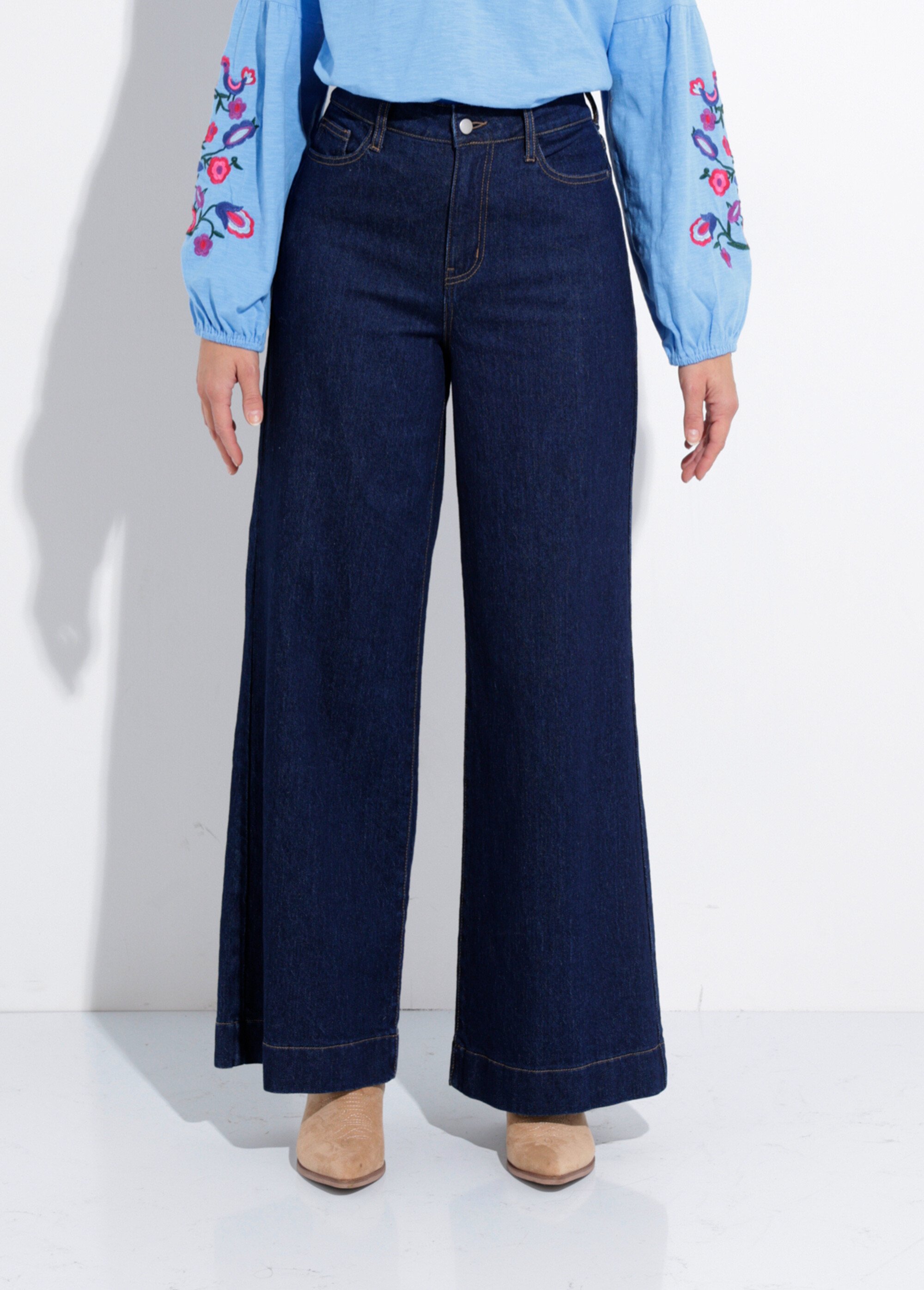 Jean 5 poches jambes larges taille haute Femme BRUT NESPA FA1