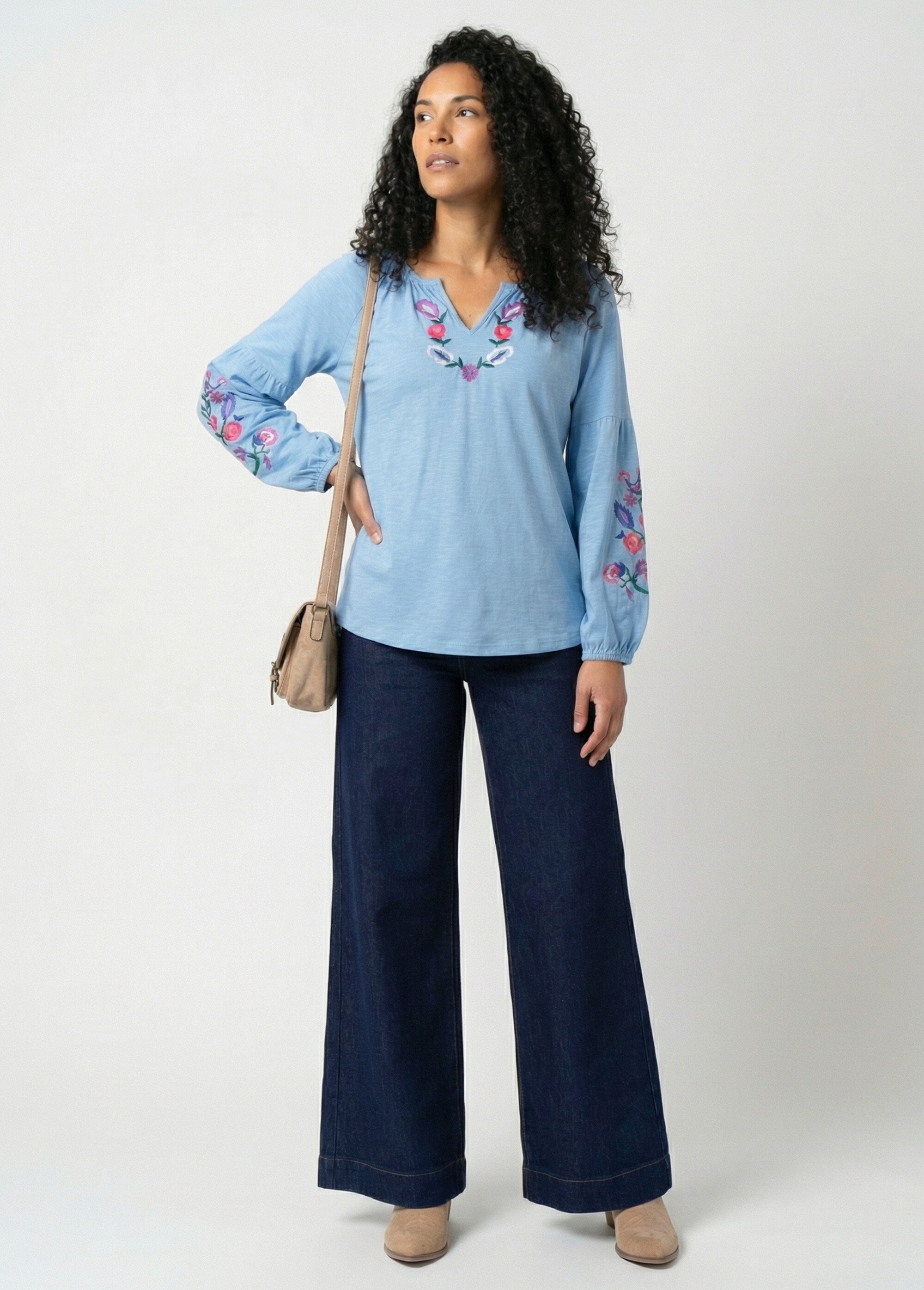 Jean 5 poches jambes larges taille haute