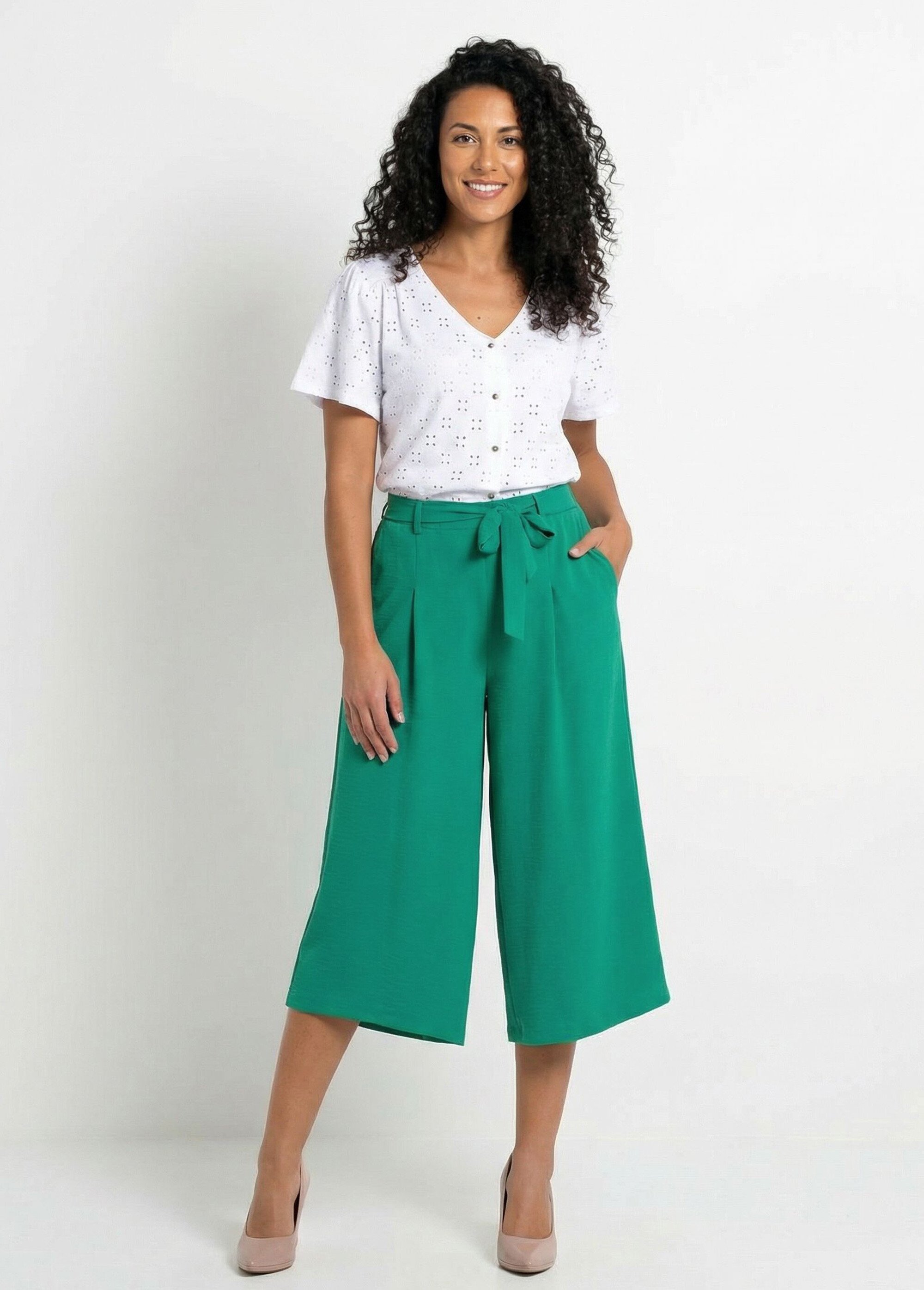 Jupe-culotte longue ceinture élastiquée dos Femme Vert LORALIE MV1