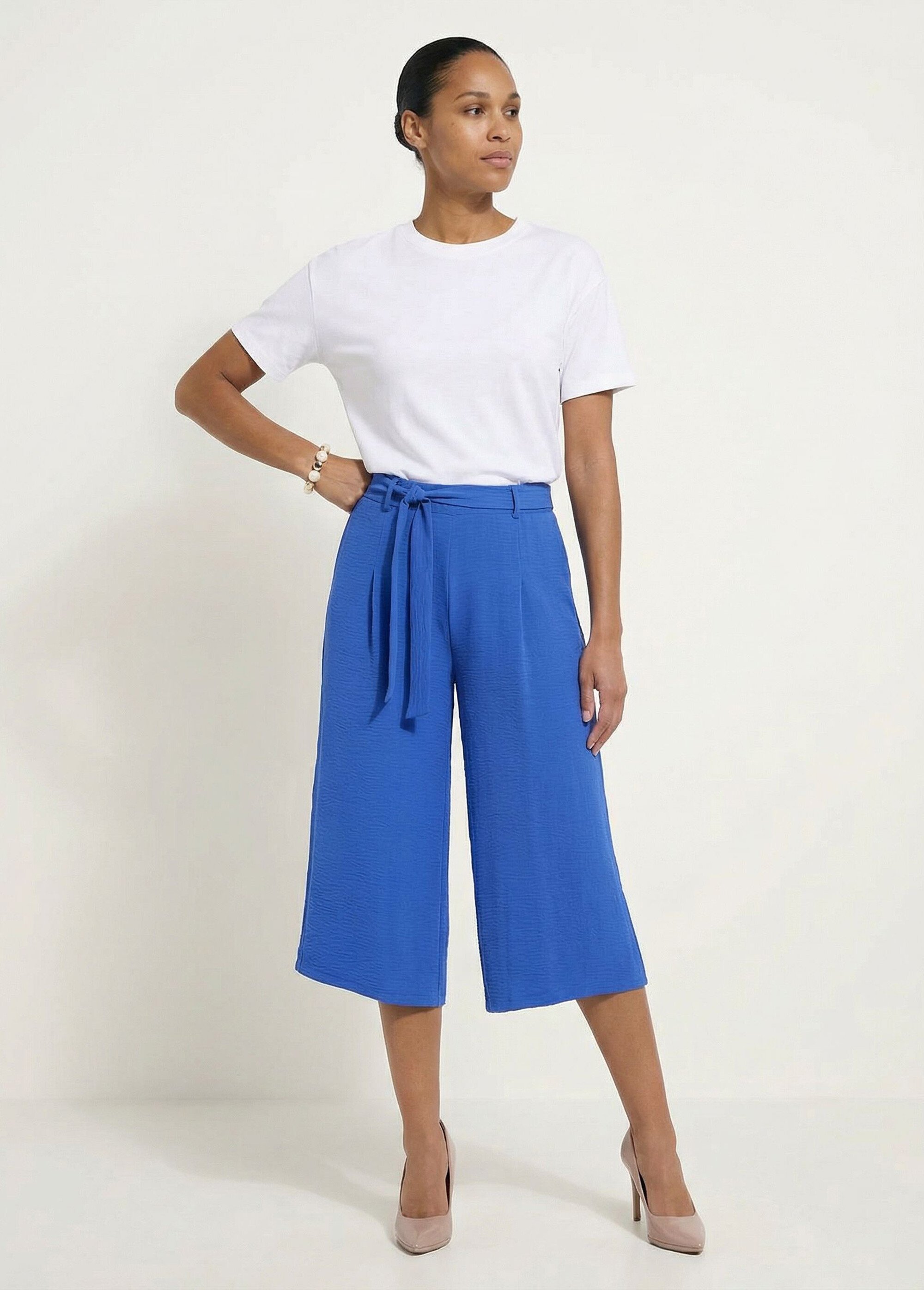 Jupe-culotte longue ceinture élastiquée dos Femme Bleu LORALIE MV1