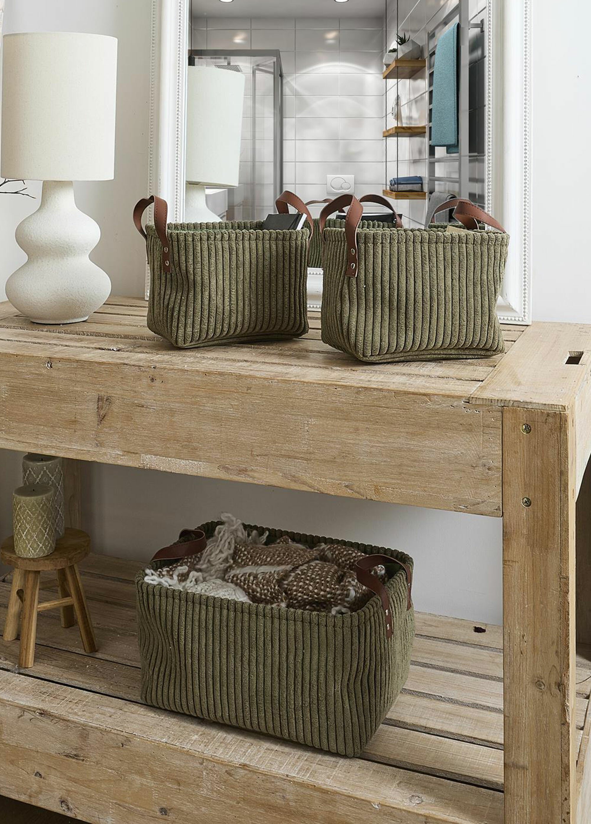 Paniers rangement velours, avec anses Vert CMP-RG0032 SI2