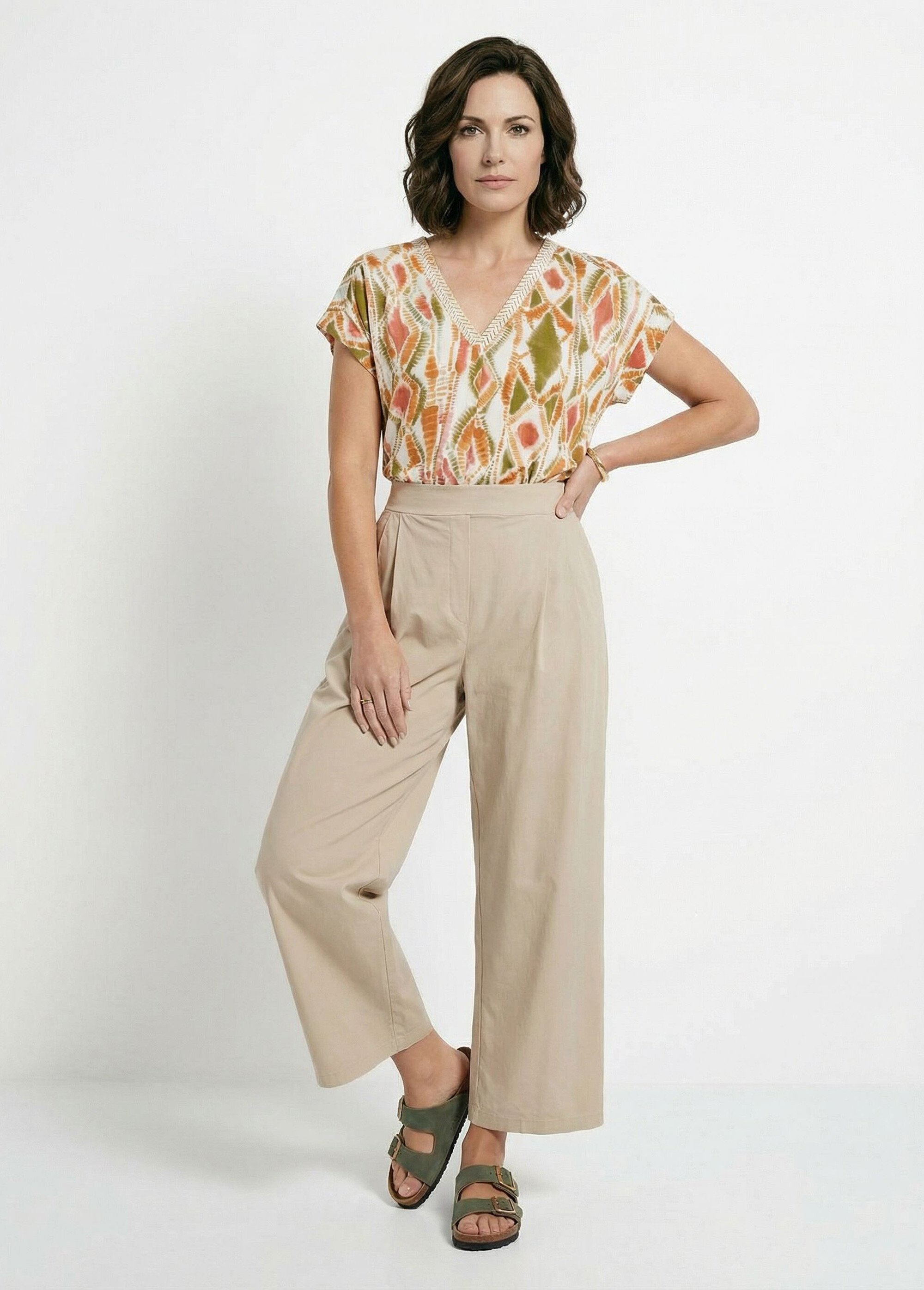 Pantalon droit à pinces ceinture élastiquée Femme Beige NOUMA MV1