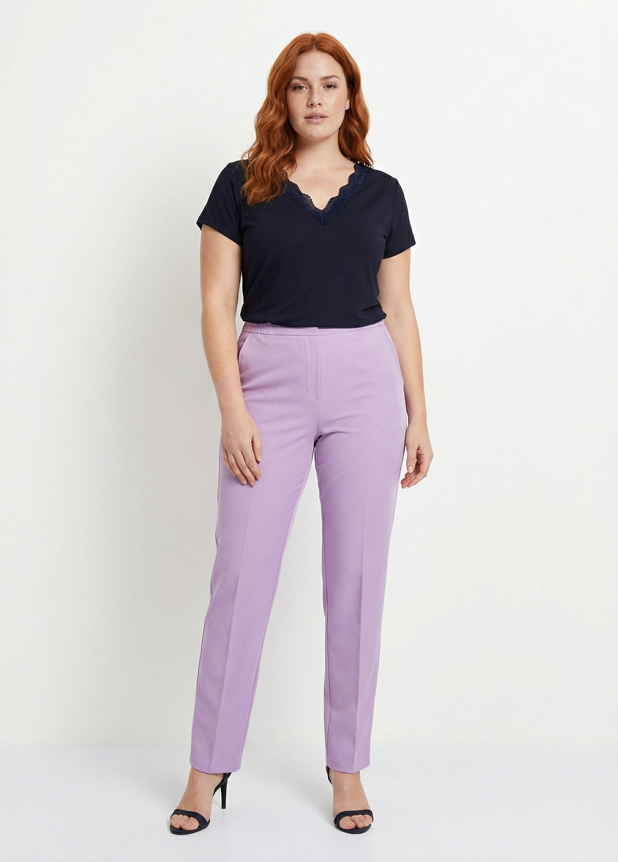 Pantalon droit taille semi-élastiquée Femme Grande Taille Violet NOCETA SI1