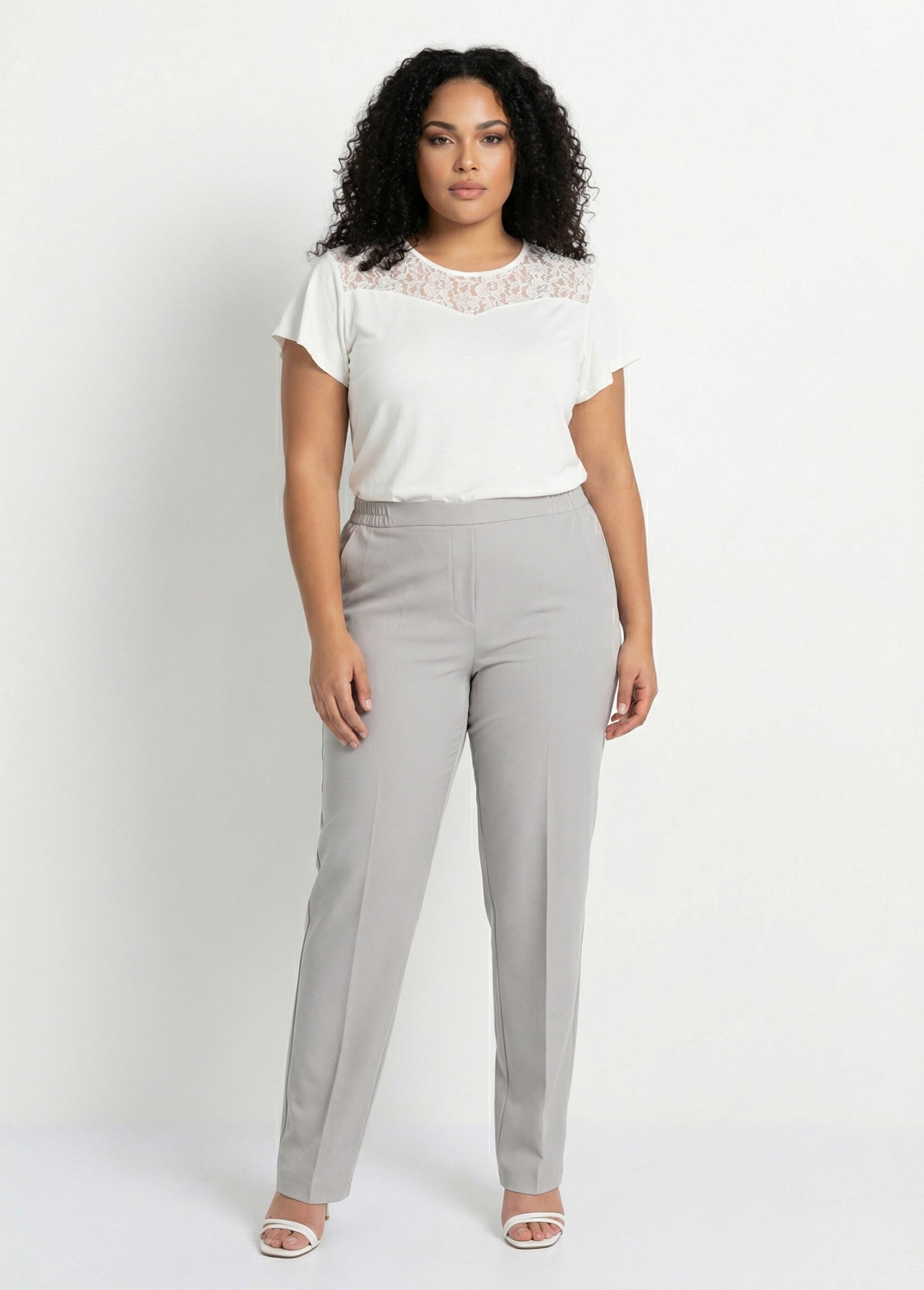 Pantalon droit taille semi-élastiquée Femme Grande Taille Argenté NOCETA SI1