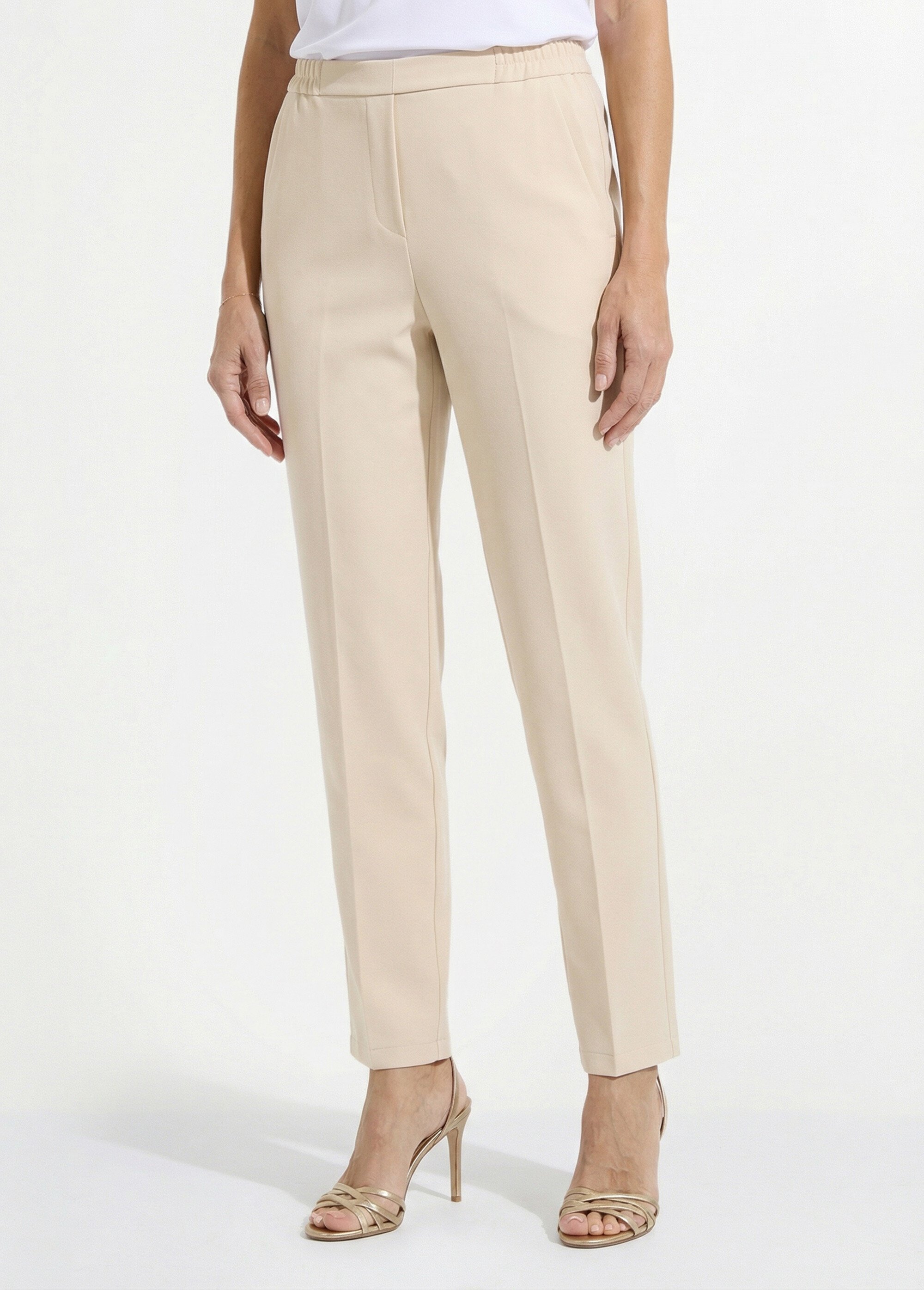 Pantalon droit taille semi-élastiquée Femme Beige NOCETA FA1