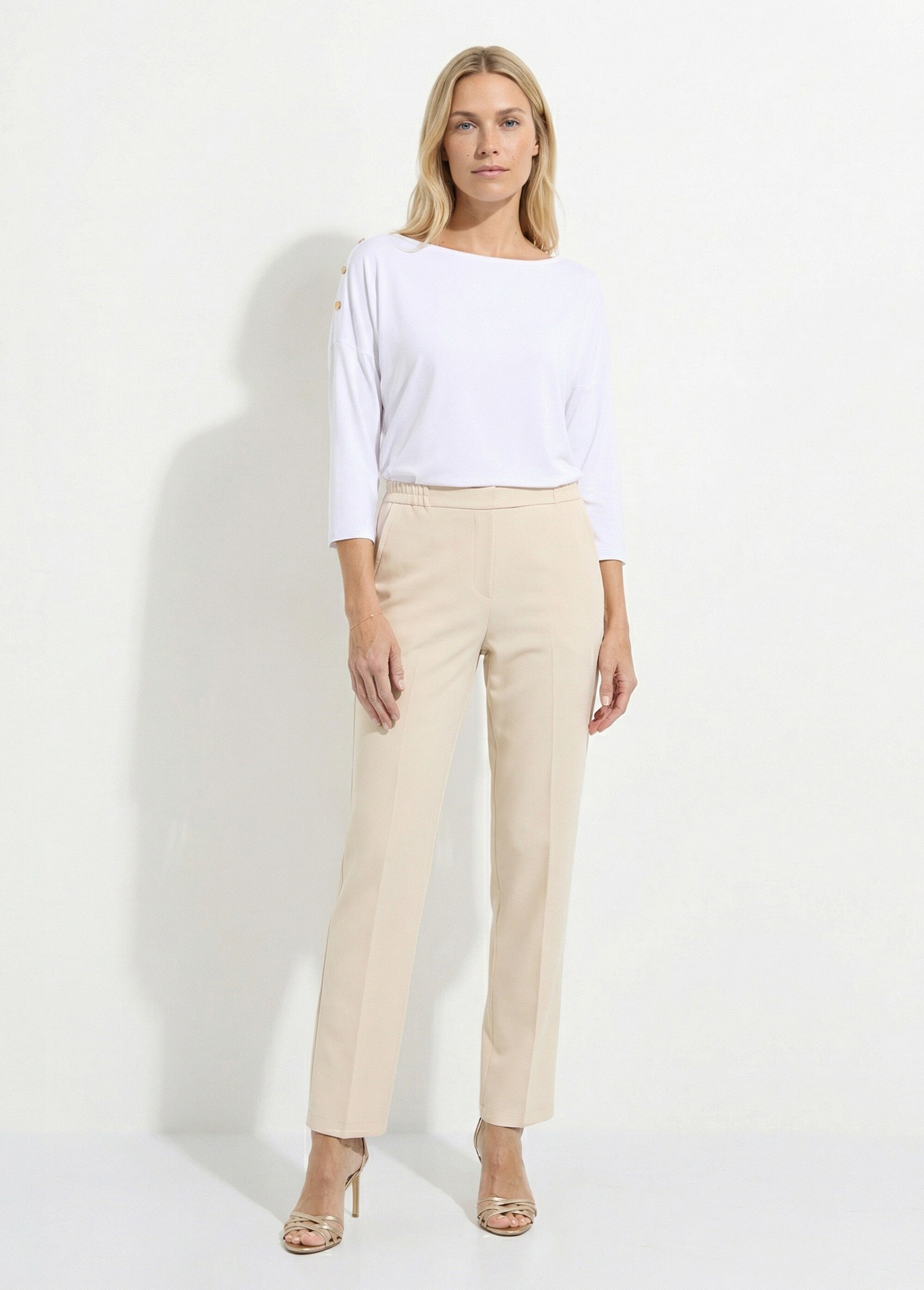 Pantalon droit taille semi-élastiquée Femme Beige NOCETA SI1