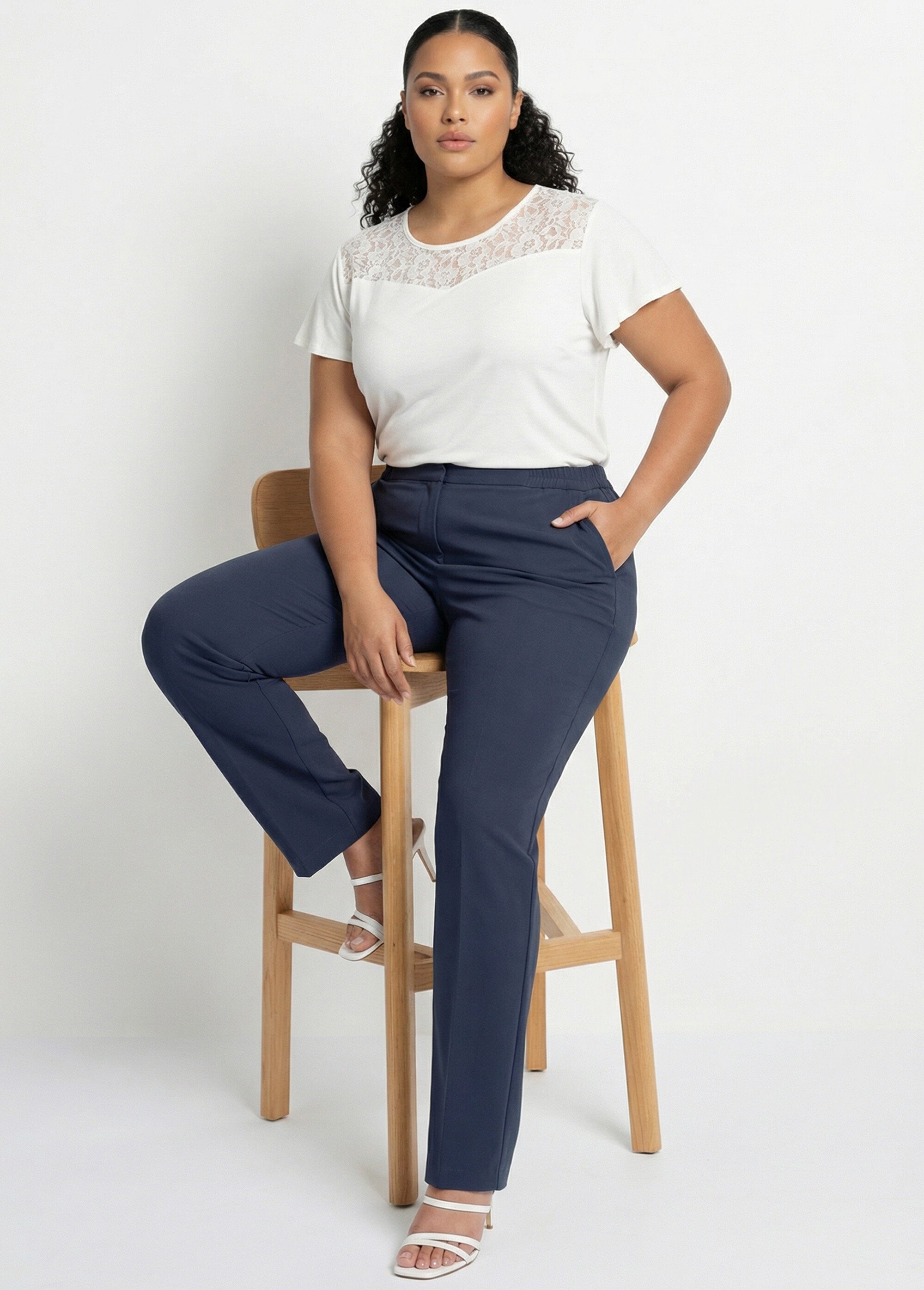 Pantalon droit taille semi-élastiquée Femme Grande Taille Bleu NOCETA MV1