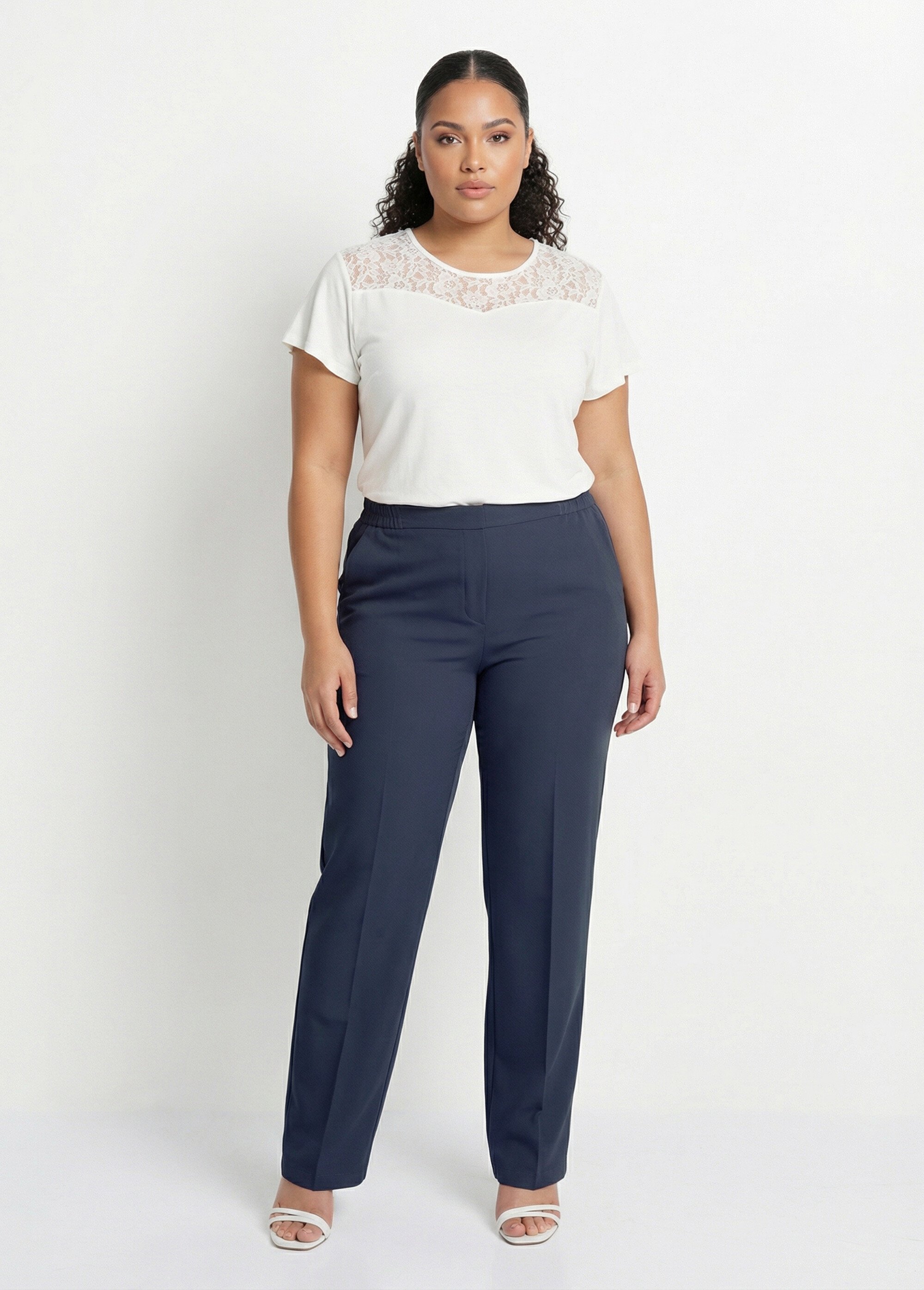 Pantalon droit taille semi-élastiquée Femme Grande Taille Bleu NOCETA SI1
