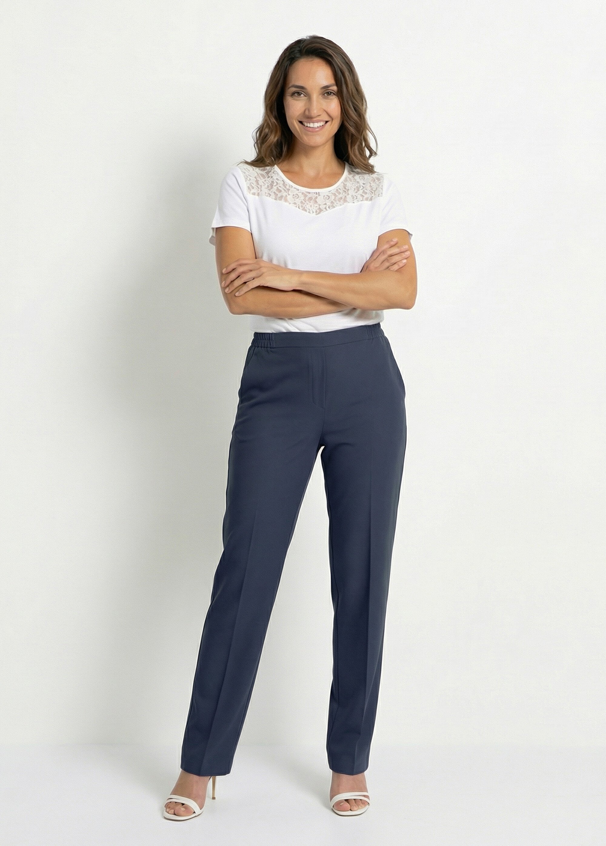 Pantalon droit taille semi-élastiquée Femme Bleu NOCETA SI1