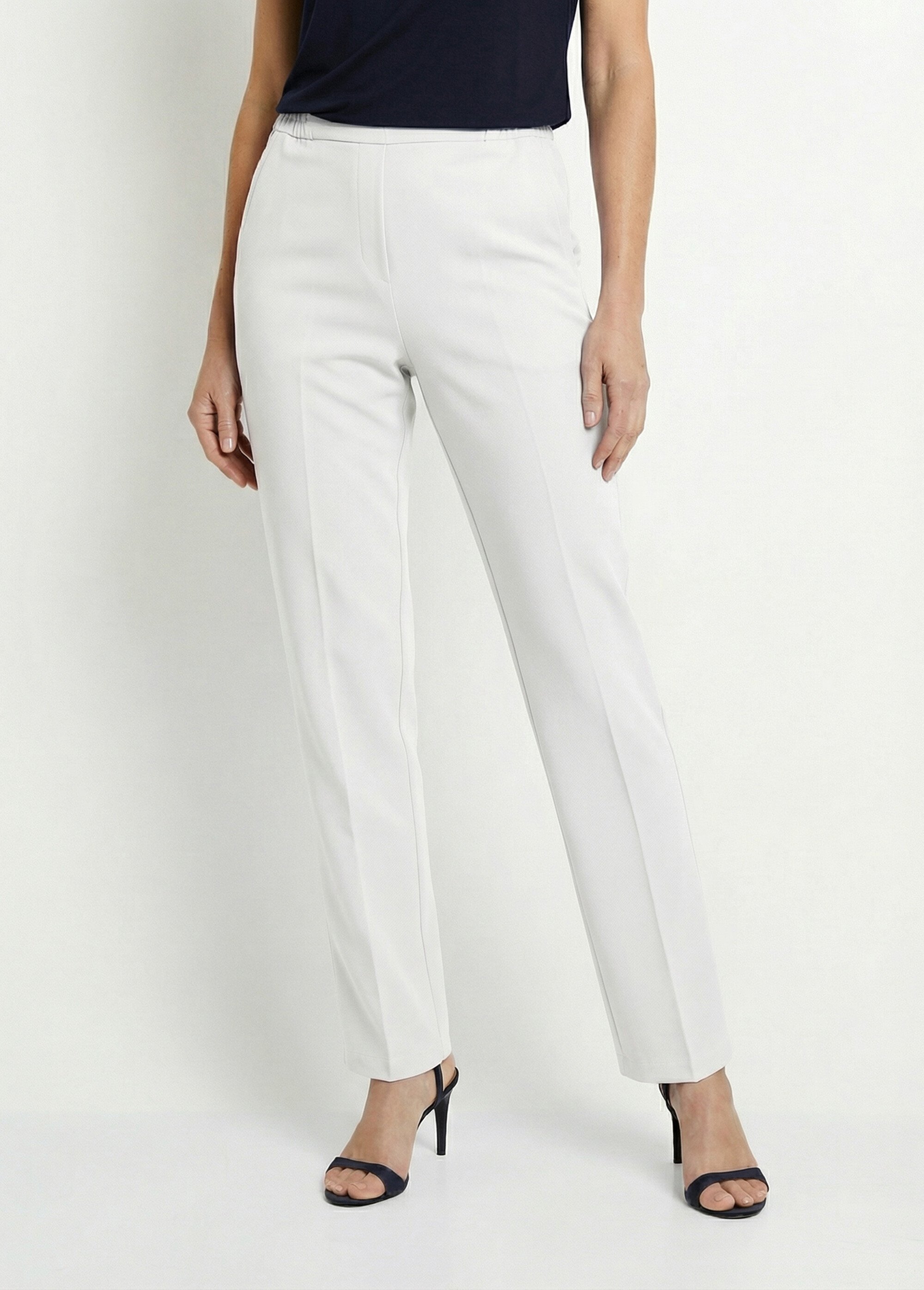 Pantalon droit taille semi-élastiquée Femme Blanc NOCETA FA1