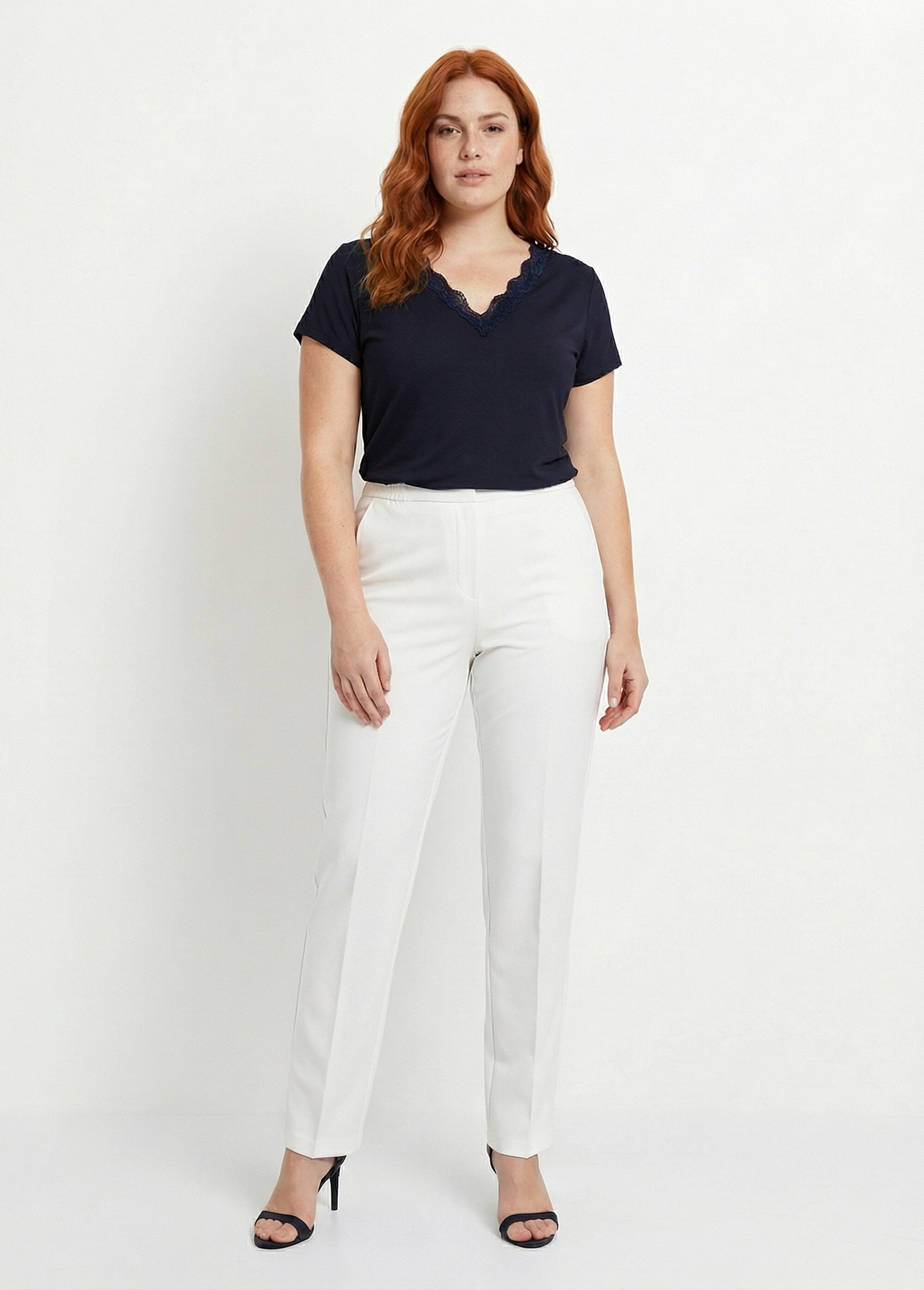Pantalon droit taille semi-élastiquée Femme Grande Taille Blanc NOCETA SF1