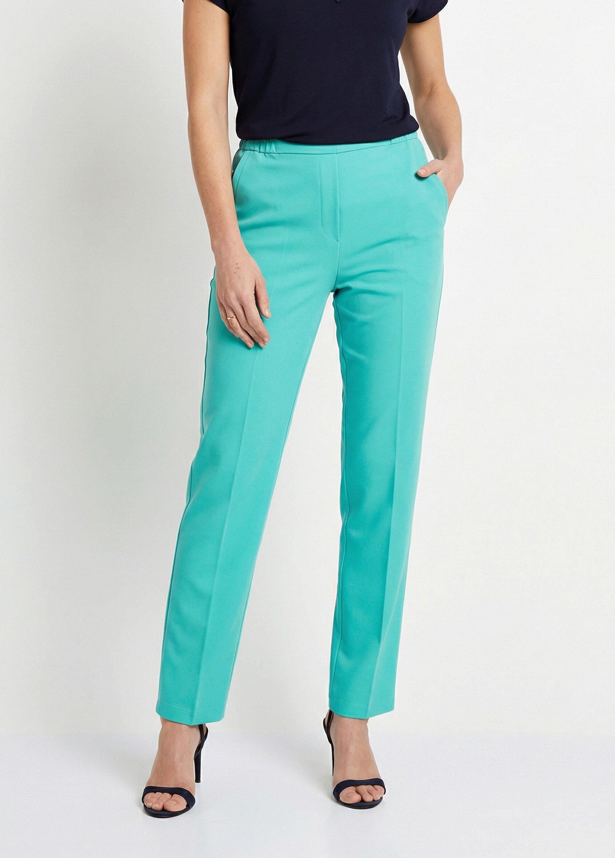 Pantalon droit taille semi-élastiquée Femme Vert NOCETA FA1