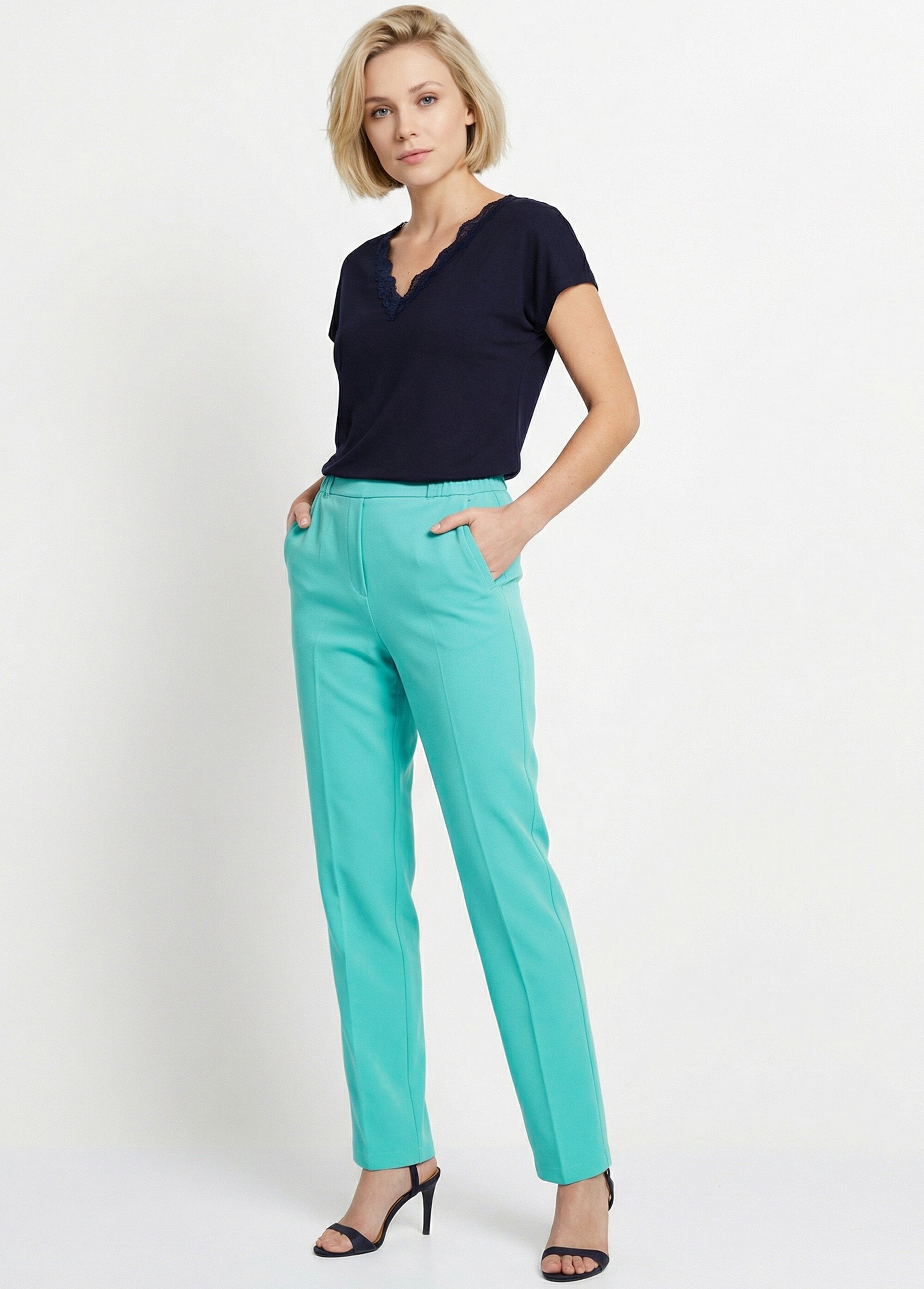 Pantalon droit taille semi-élastiquée Femme Vert NOCETA MV1