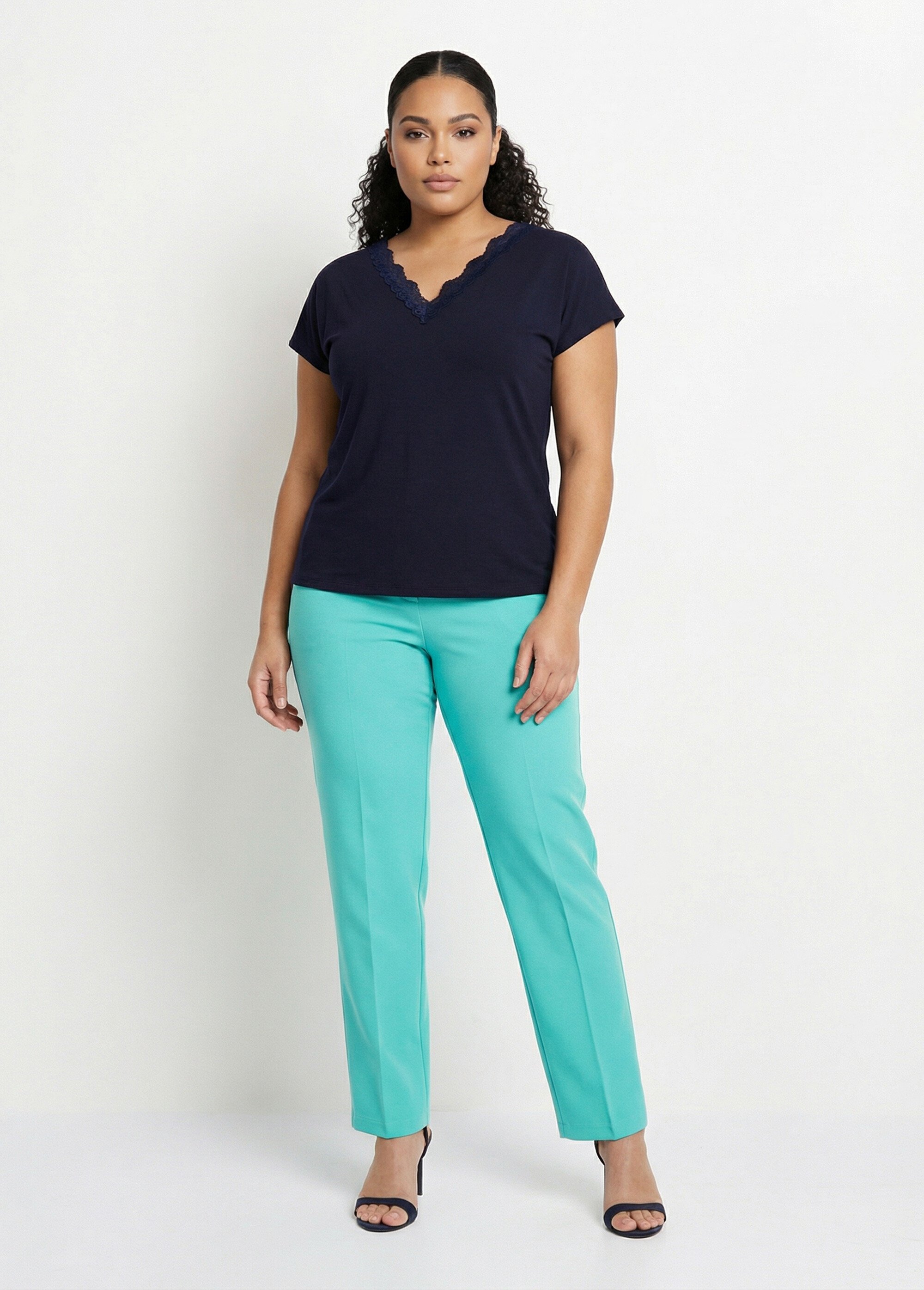 Pantalon droit taille semi-élastiquée Femme Grande Taille Vert NOCETA SI1
