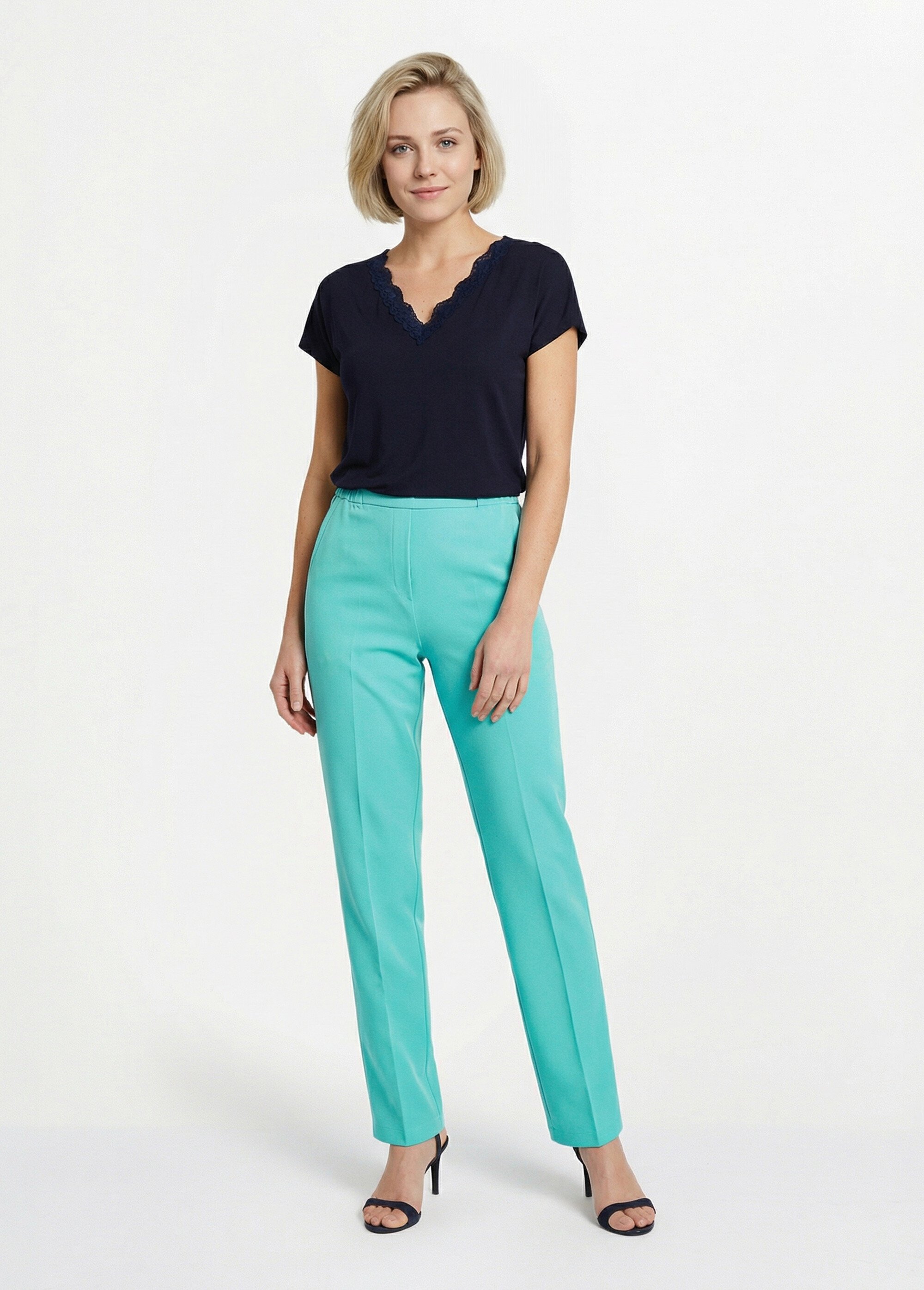 Pantalon droit taille semi-élastiquée Femme Vert NOCETA SI1