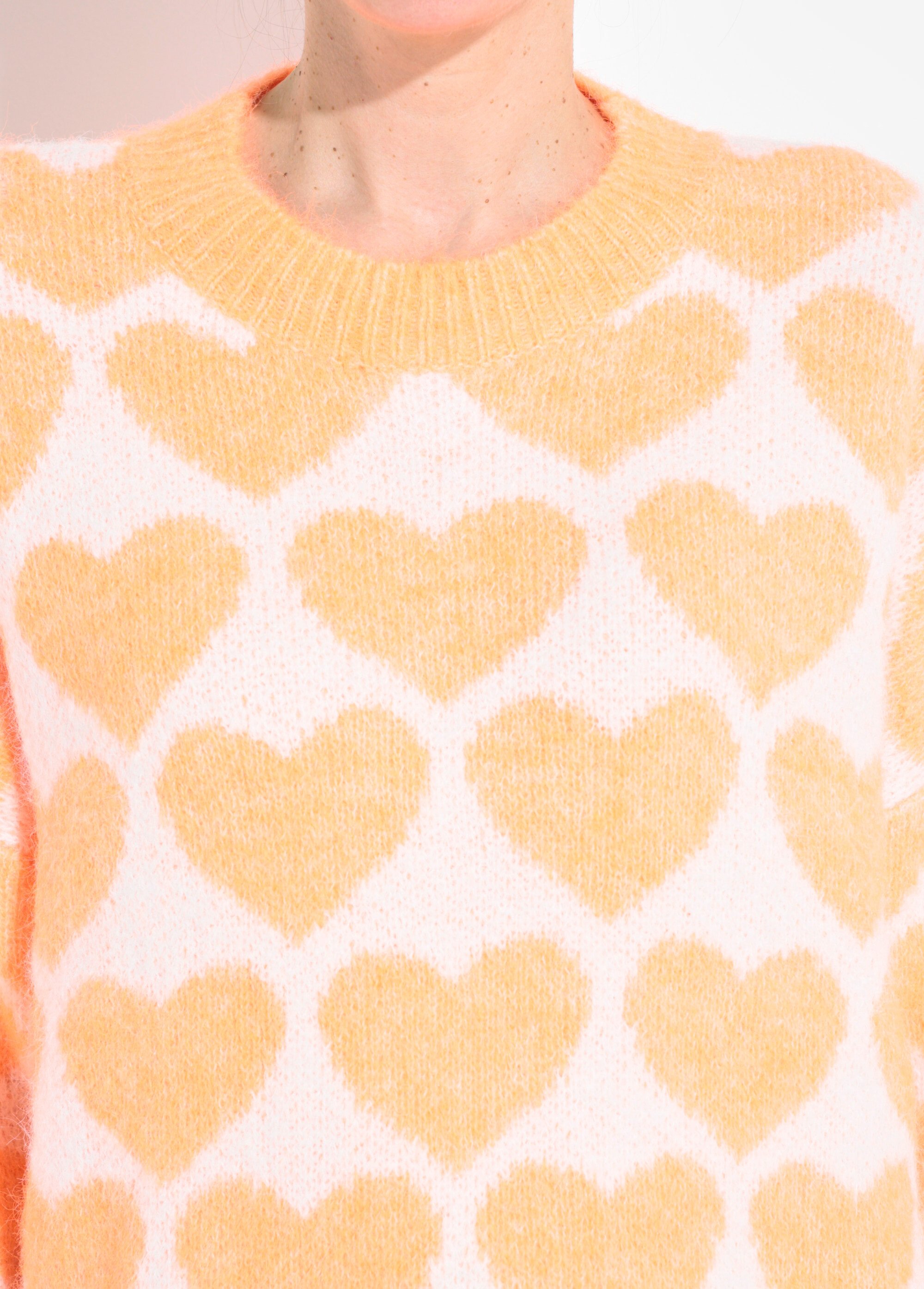 Pull chaud maille mousseuse laine cœurs Femme ORANGE VIF JSM-JP-7207 DE1