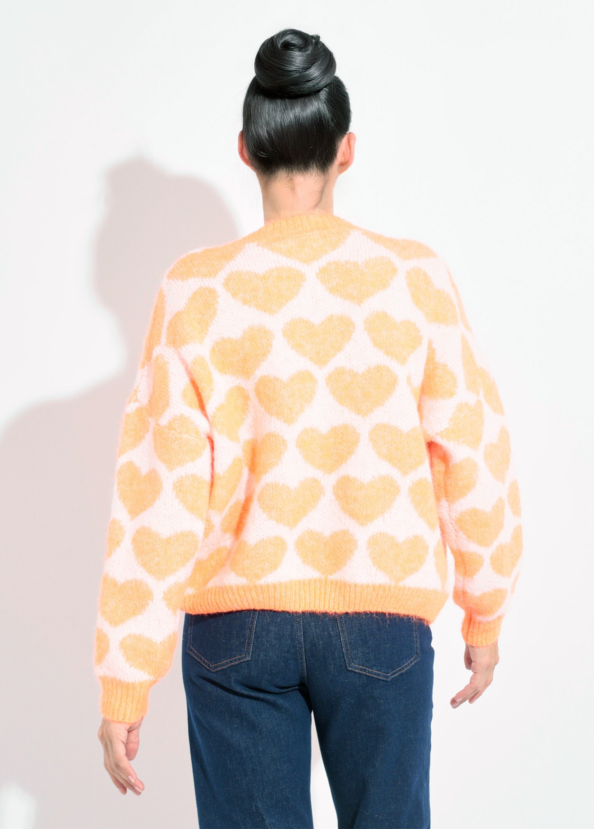Pull chaud maille mousseuse laine cœurs Femme ORANGE VIF JSM-JP-7207 DO1
