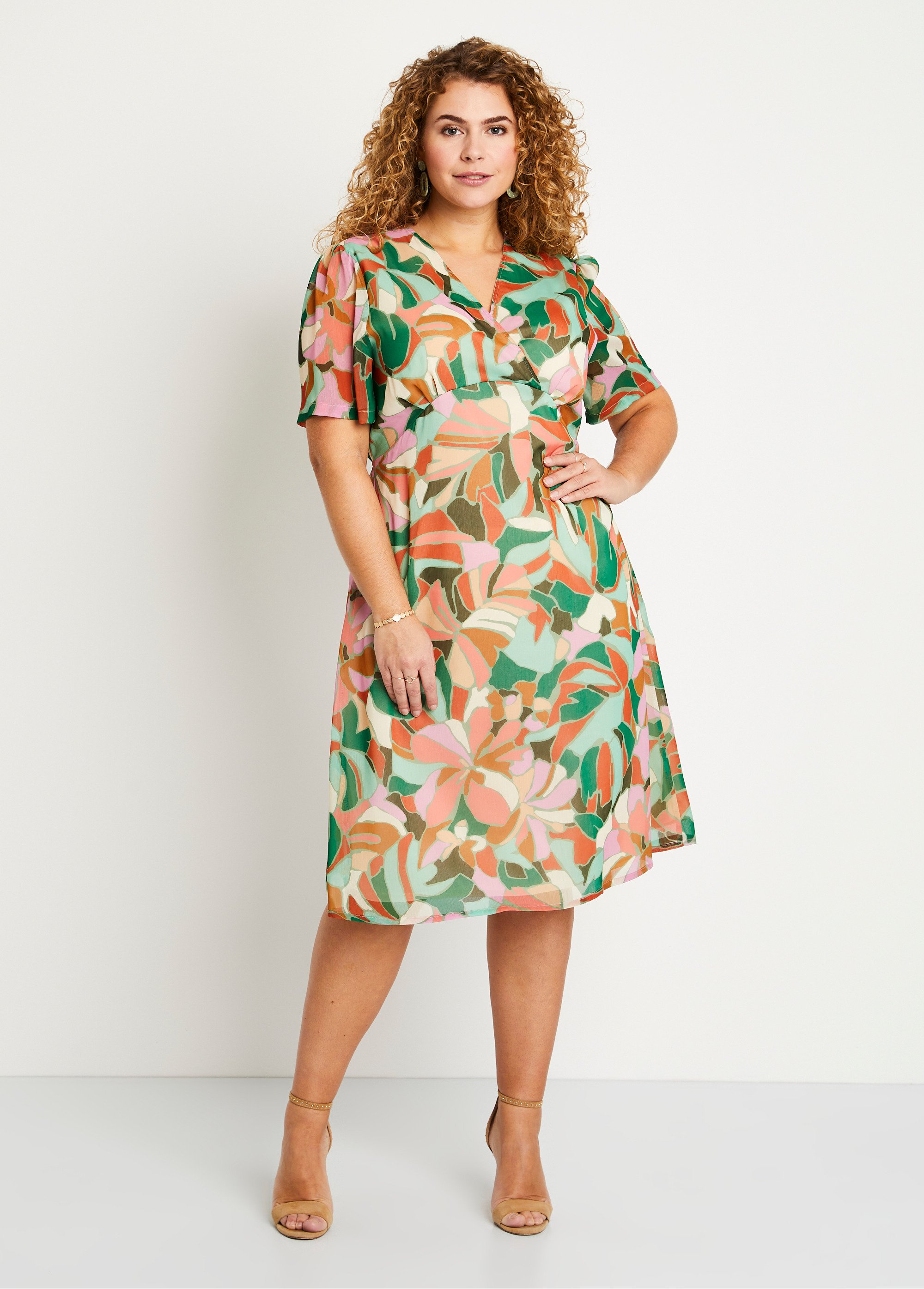 Robe droite courte voile imprimé cérémonie