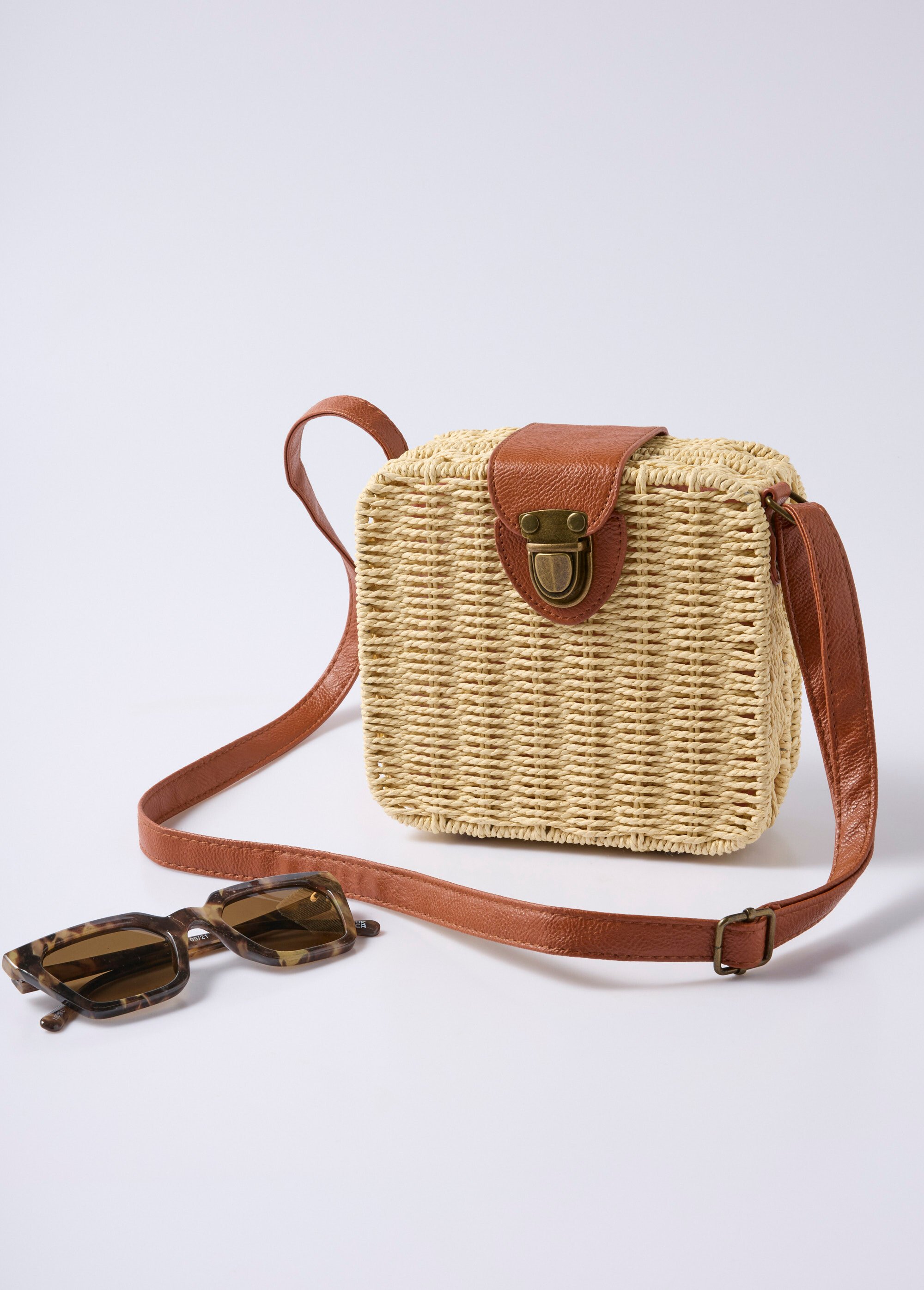 Sac rigide en paille avec bandoulière