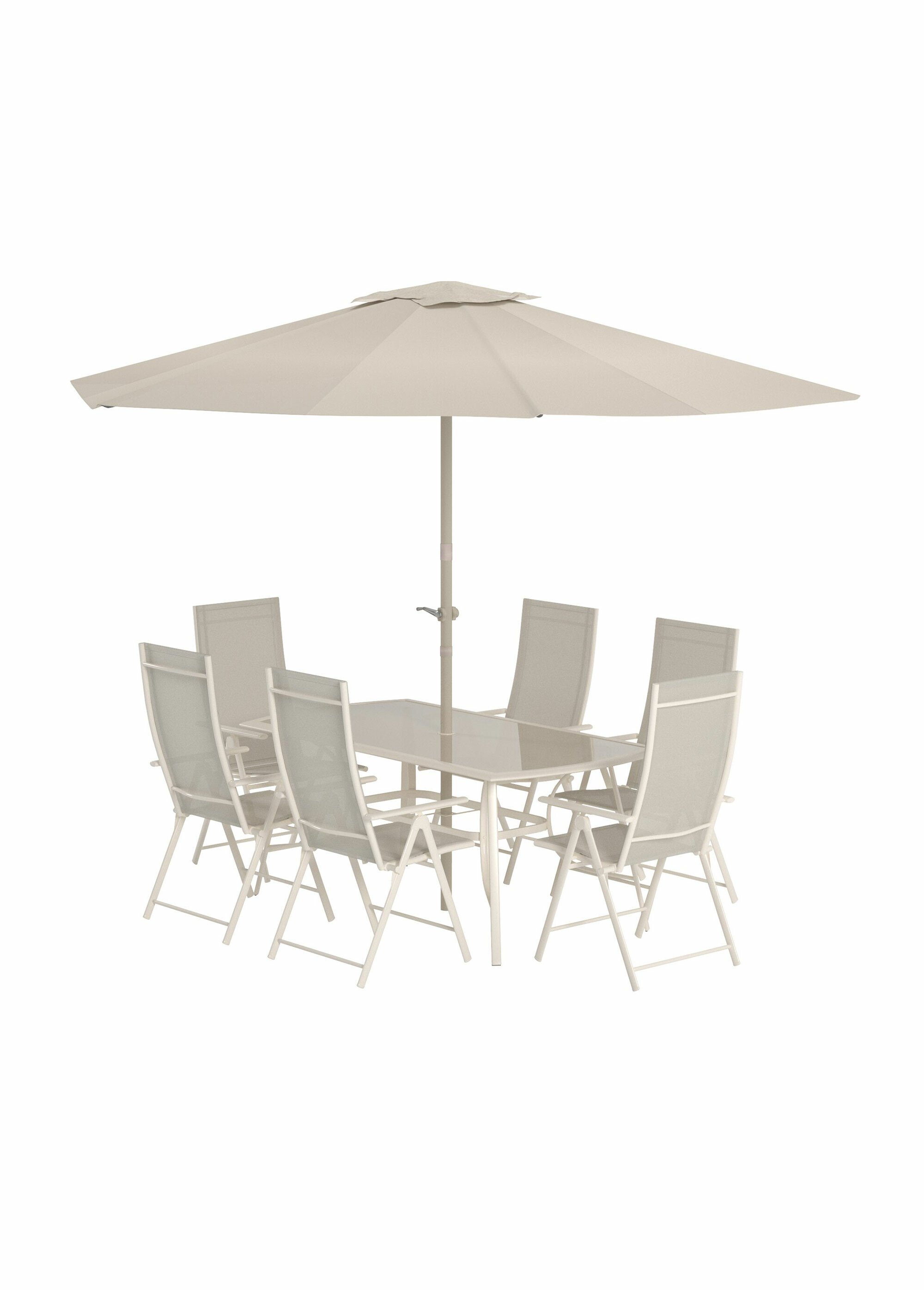 Set jardin 6 Fauteuils + Table + Parasol