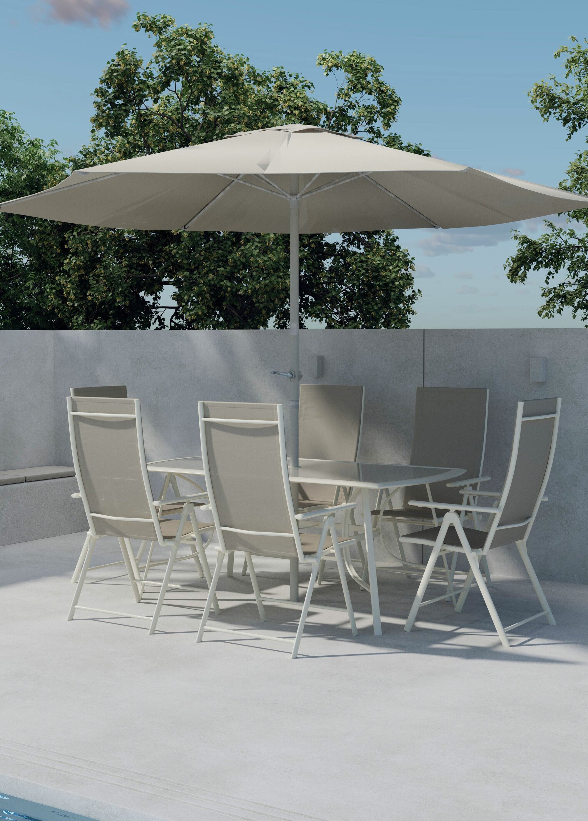 Set jardin 6 Fauteuils + Table + Parasol BEIGE VEN-2051-222 SI1
