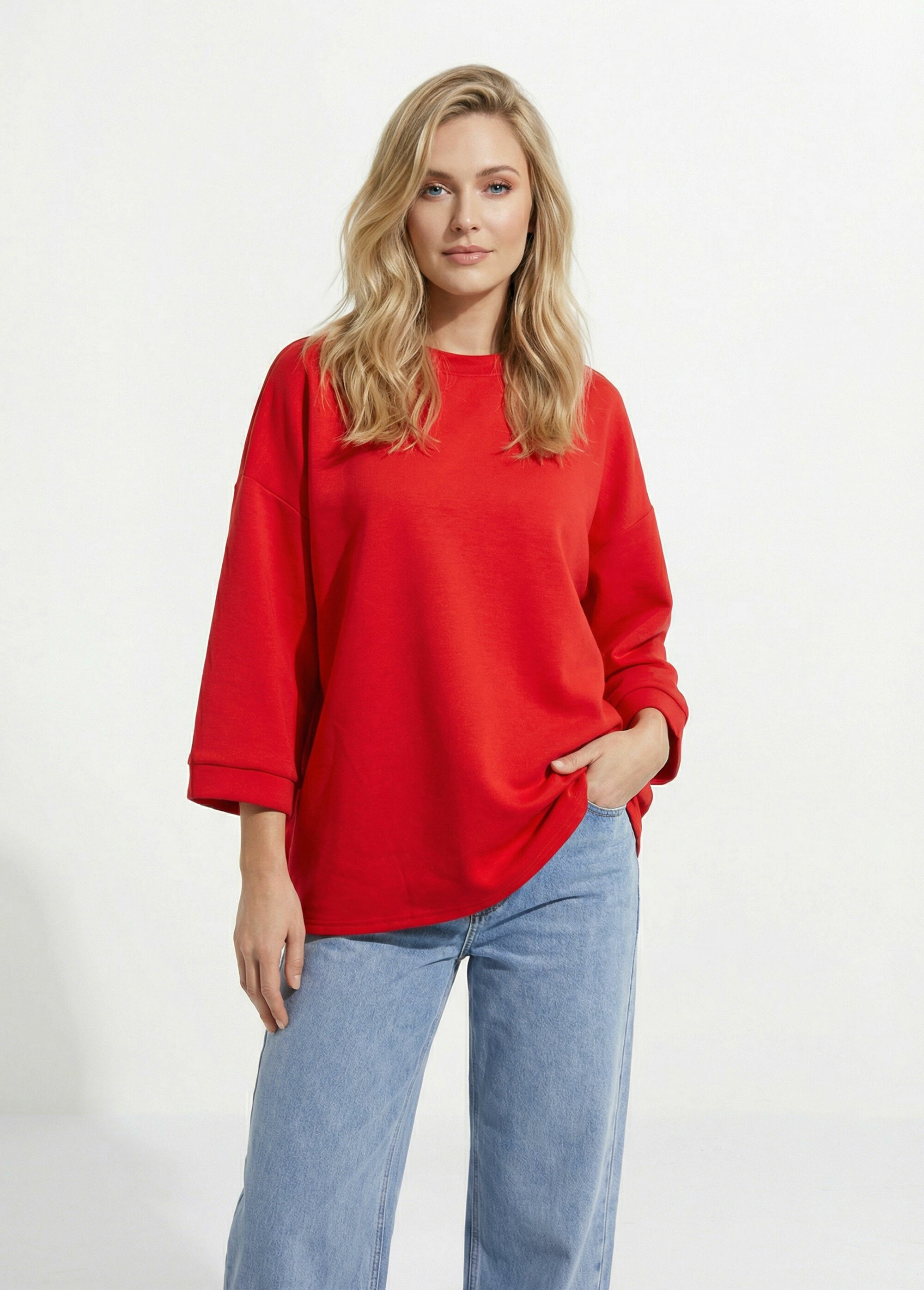 Sweat shirt large col rond, manches 3/4 Rouge MQ-M9071 FA1
