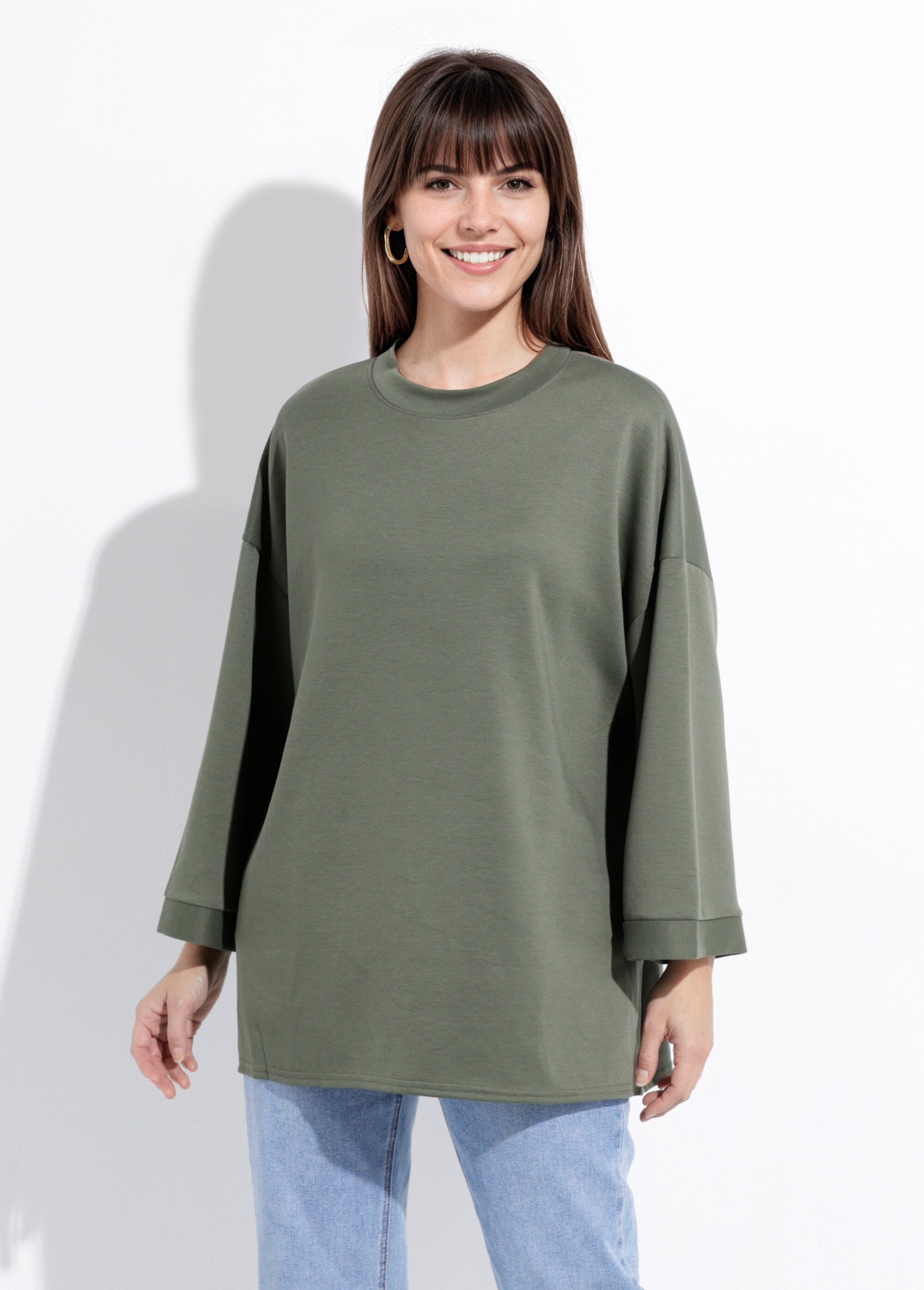 Sweat shirt large col rond, manches 3/4 Vert MQ-M9071 FA1