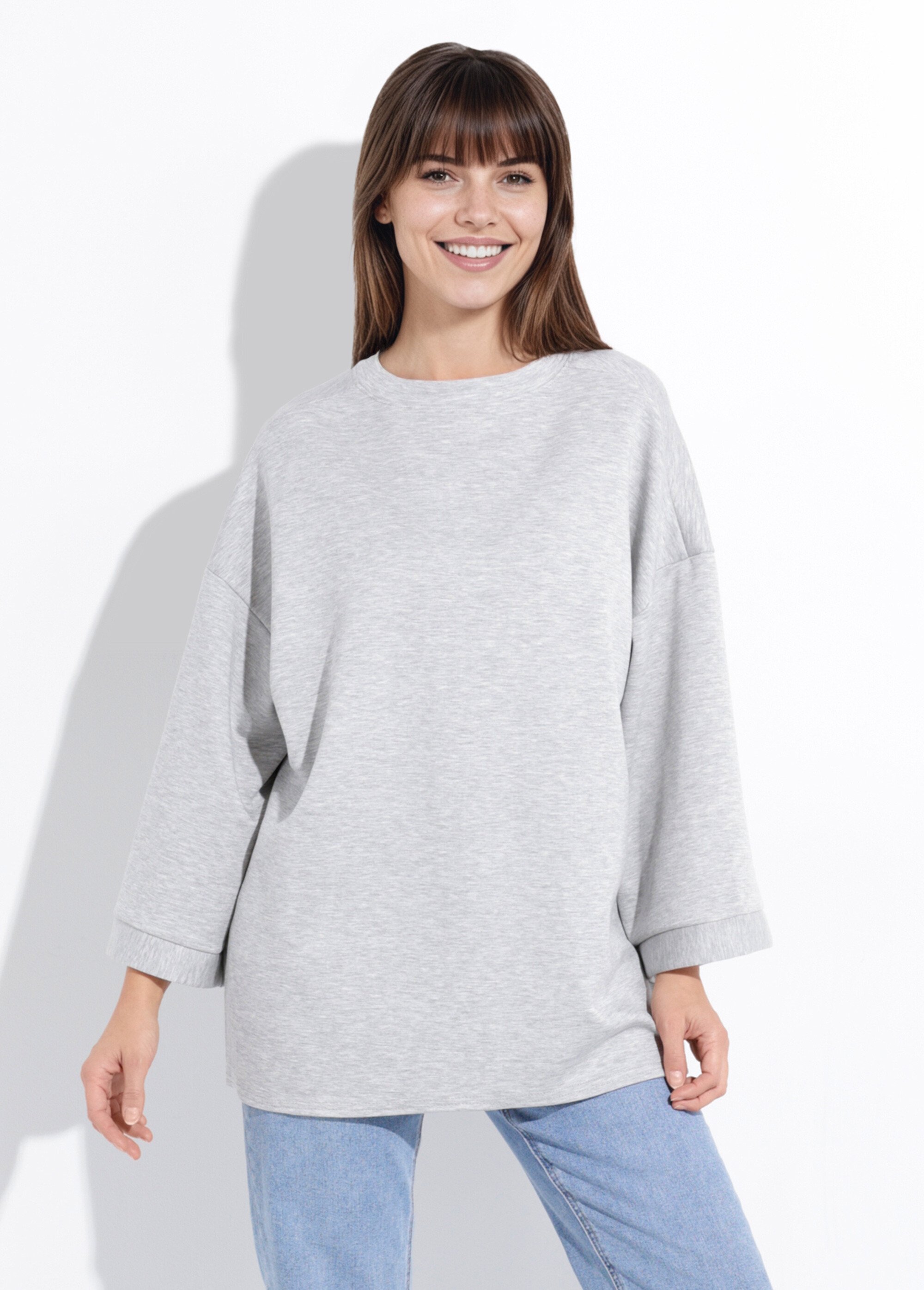 Sweat shirt large col rond, manches 3/4 Gris MQ-M9071 FA1