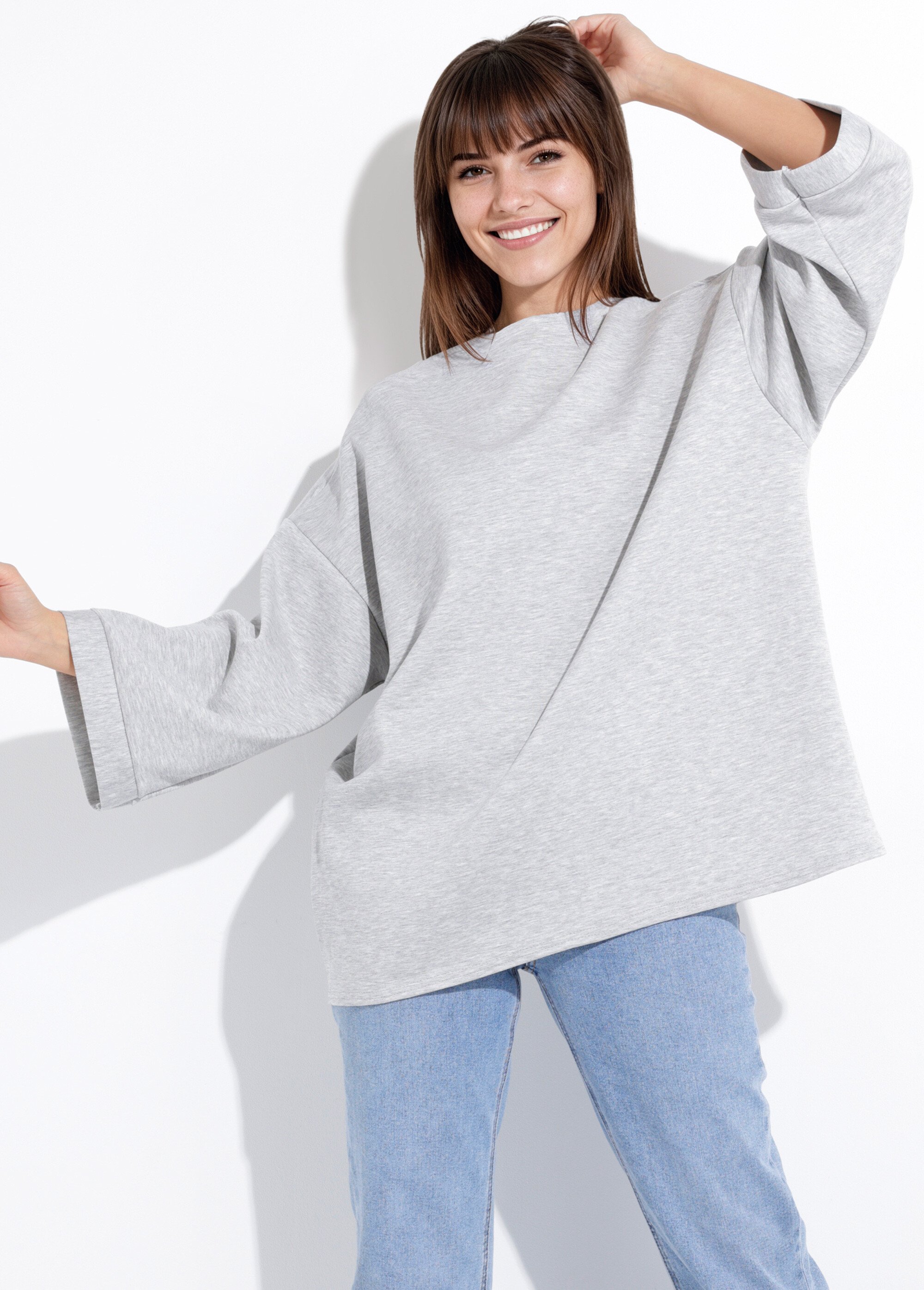 Sweat shirt large col rond, manches 3/4 Gris MQ-M9071 MV1