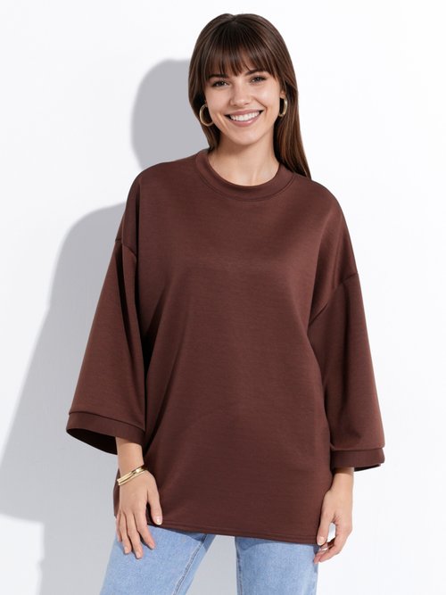 Sweat shirt large col rond, manches 3/4 Marron MQ-M9071 FA1