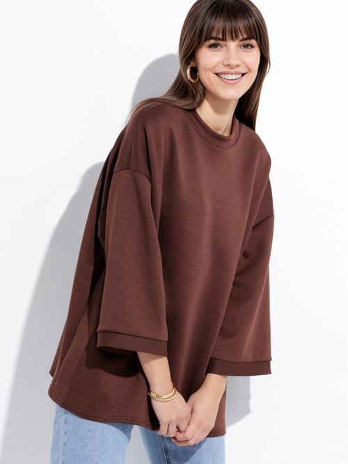 Sweat shirt large col rond, manches 3/4 Marron MQ-M9071 MV1