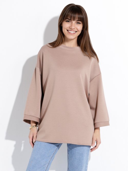 Sweat shirt large col rond, manches 3/4 Marron MQ-M9071 FA1