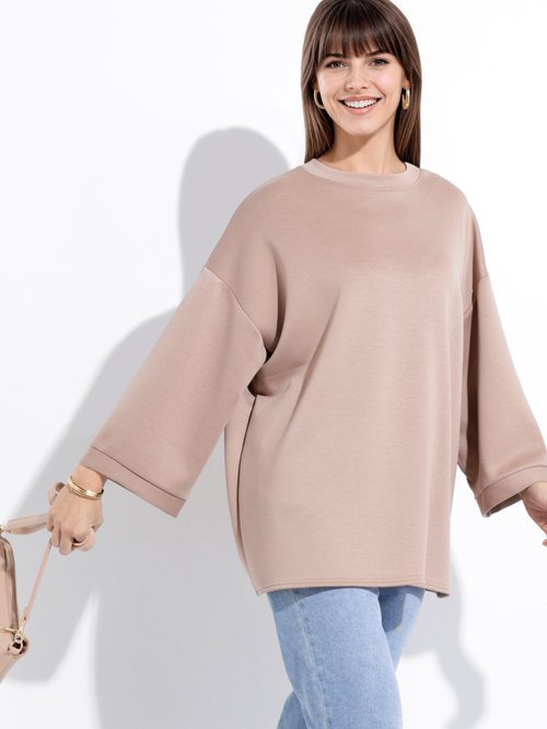 Sweat shirt large col rond, manches 3/4 Marron MQ-M9071 MV1